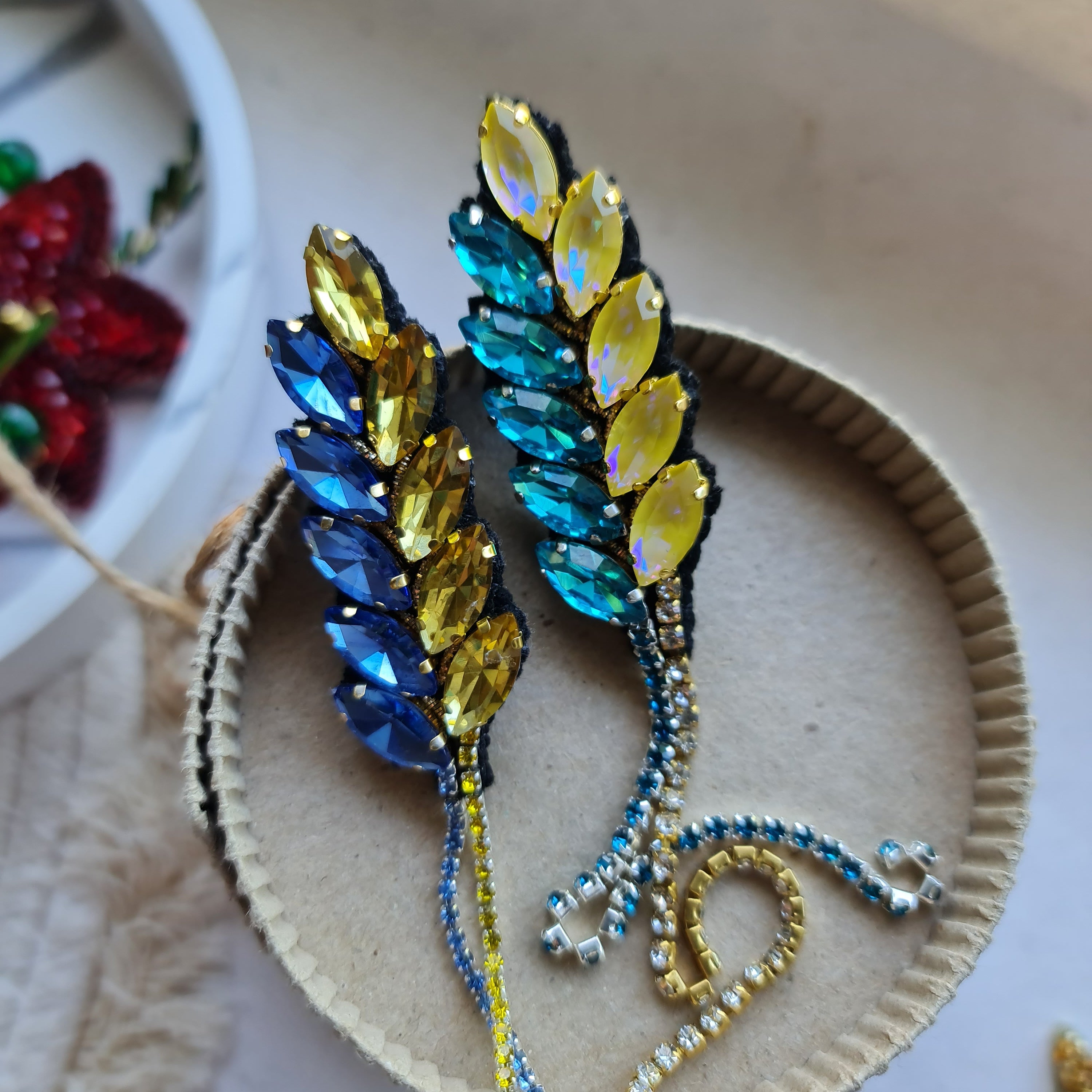 Blue and Yellow Wheat Beaded Brooch