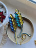 Blue and Yellow Wheat Beaded Brooch
