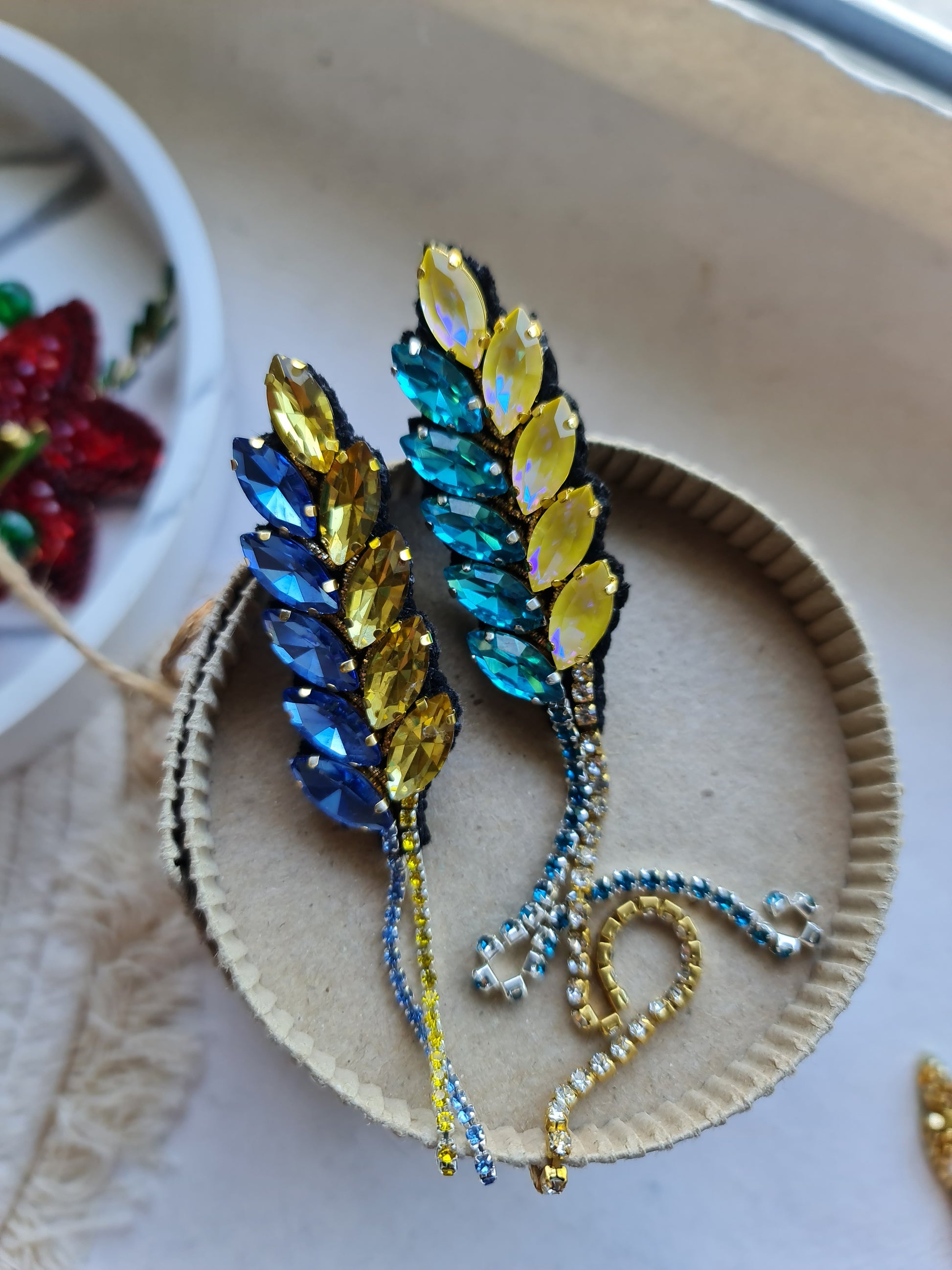 Blue and Yellow Wheat Beaded Brooch