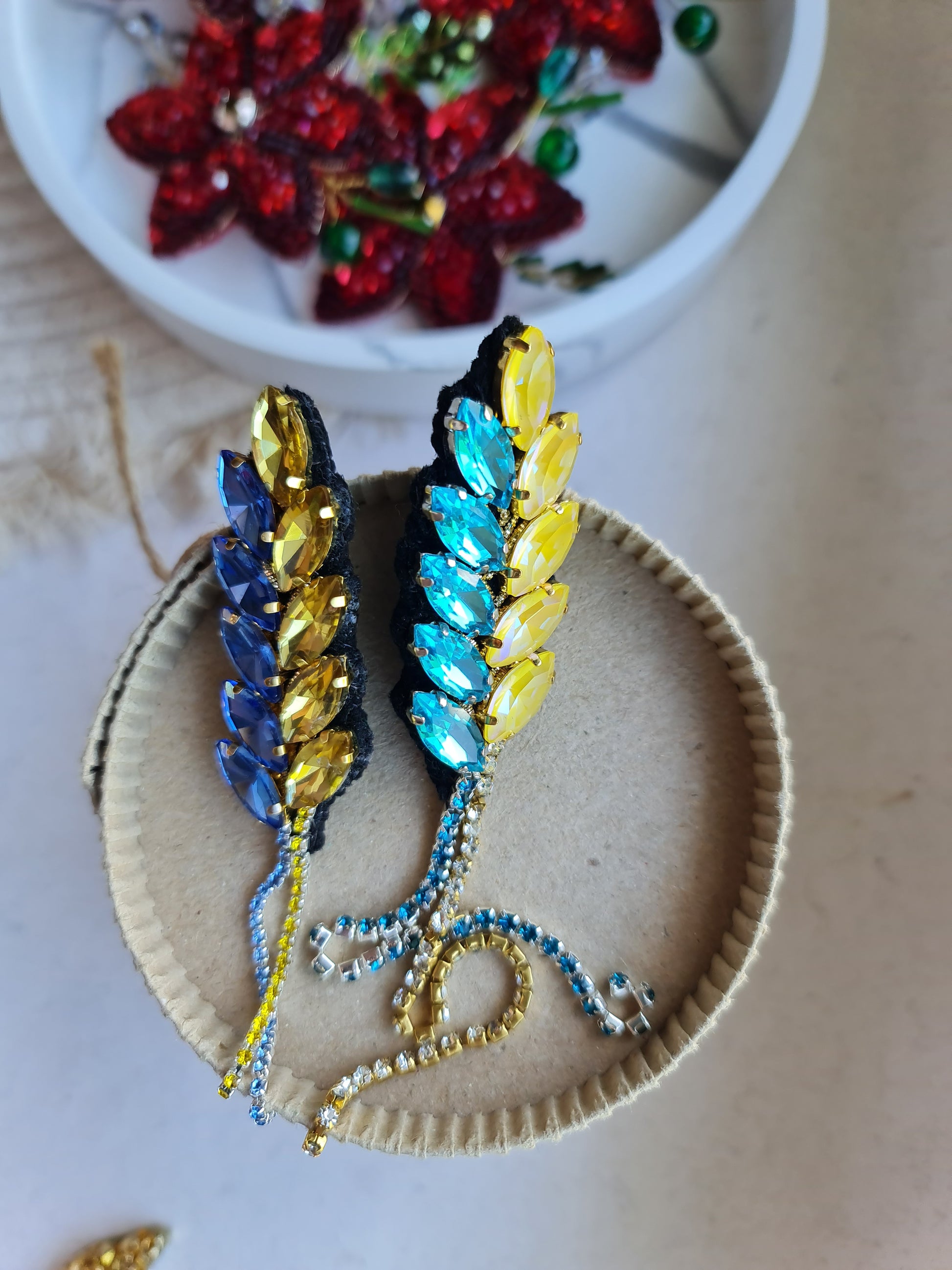 Blue and Yellow Wheat Beaded Brooch