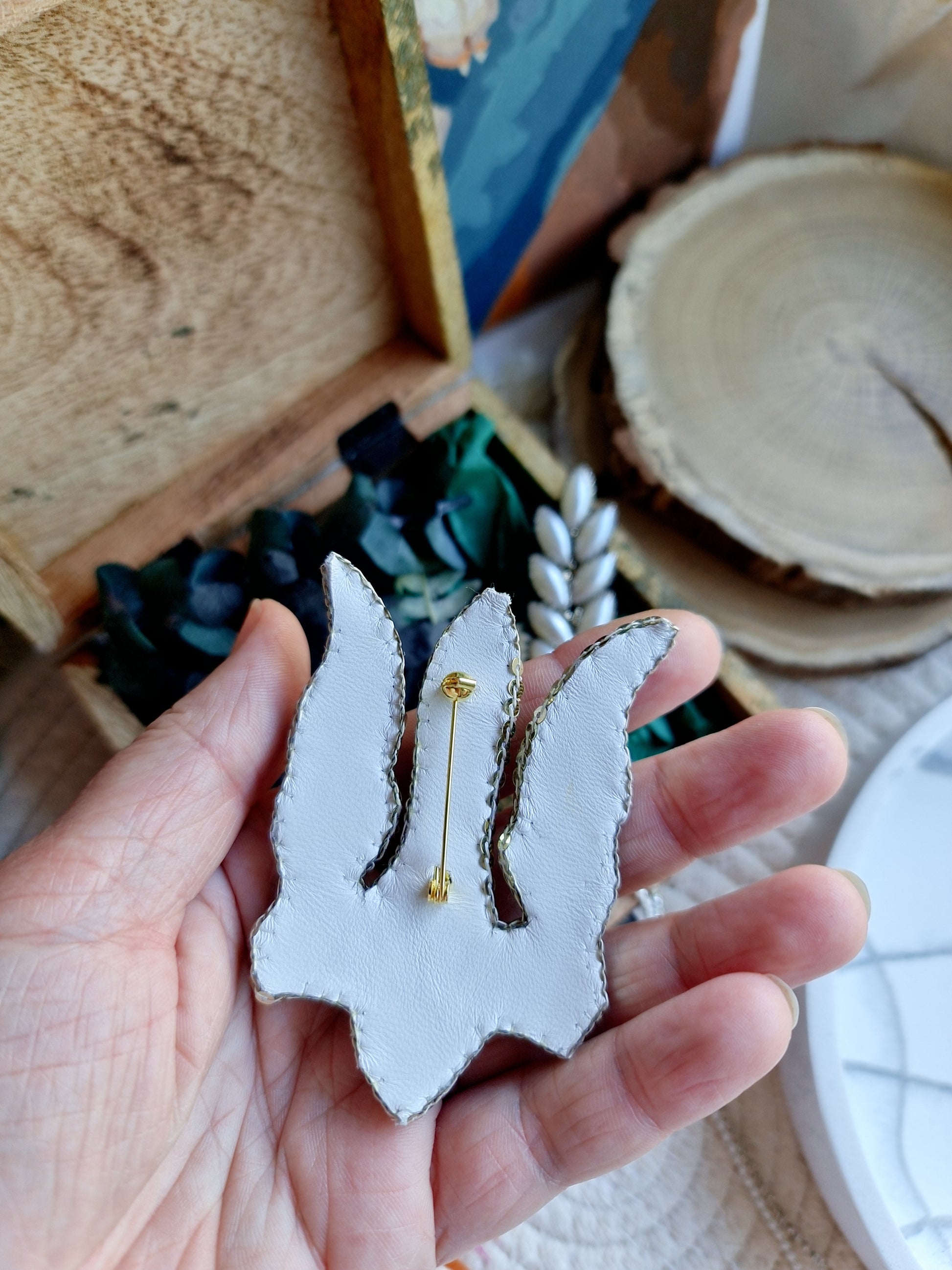 Blue and Yellow Trident Beaded Brooch