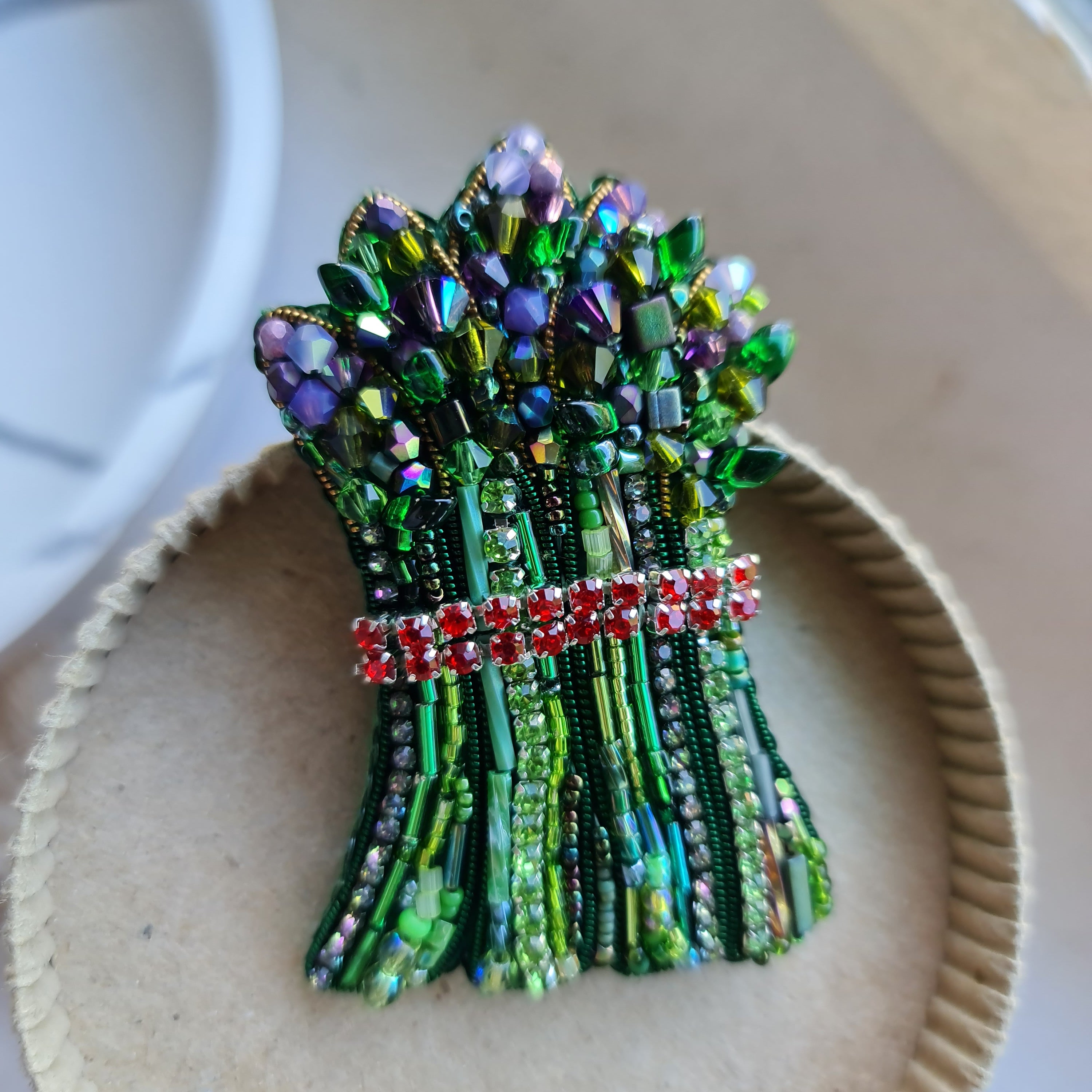 Asparagus Beaded Brooch