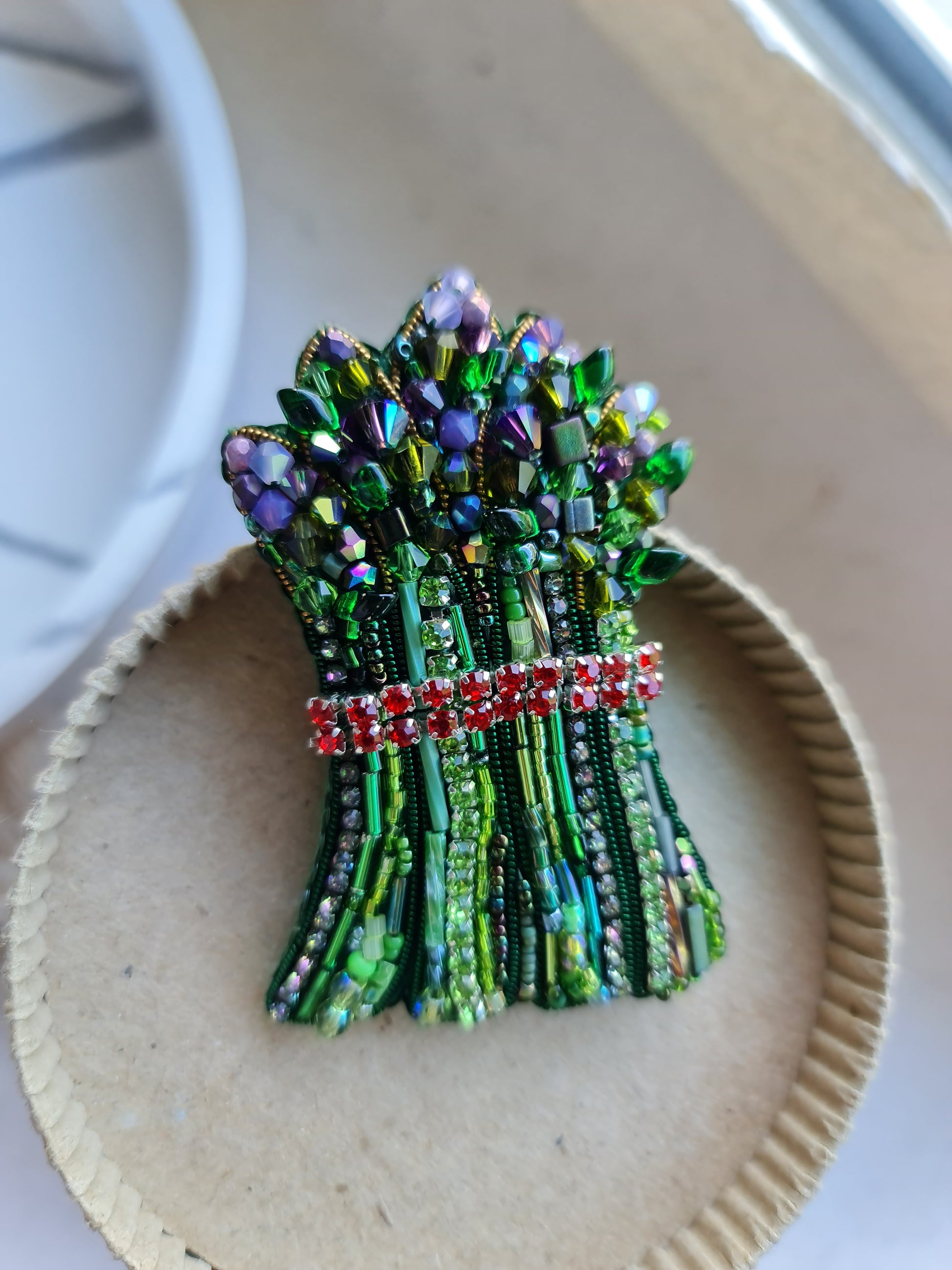 Asparagus Beaded Brooch