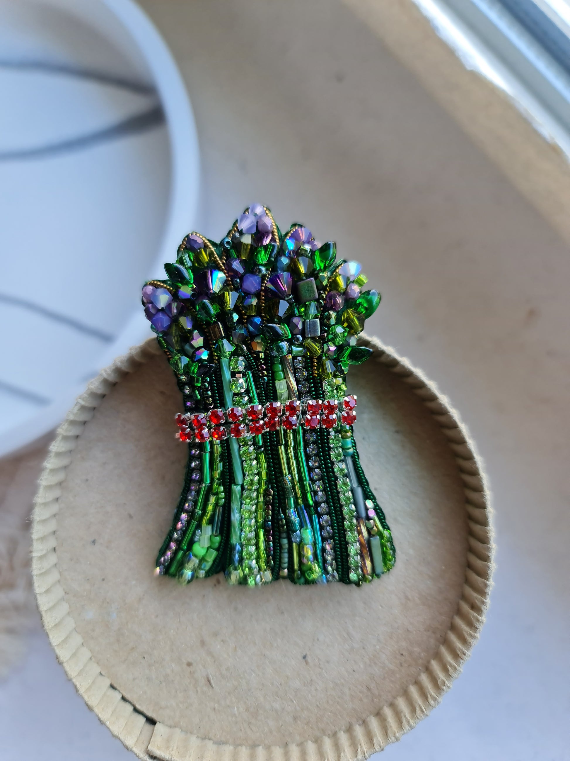 Asparagus Beaded Brooch