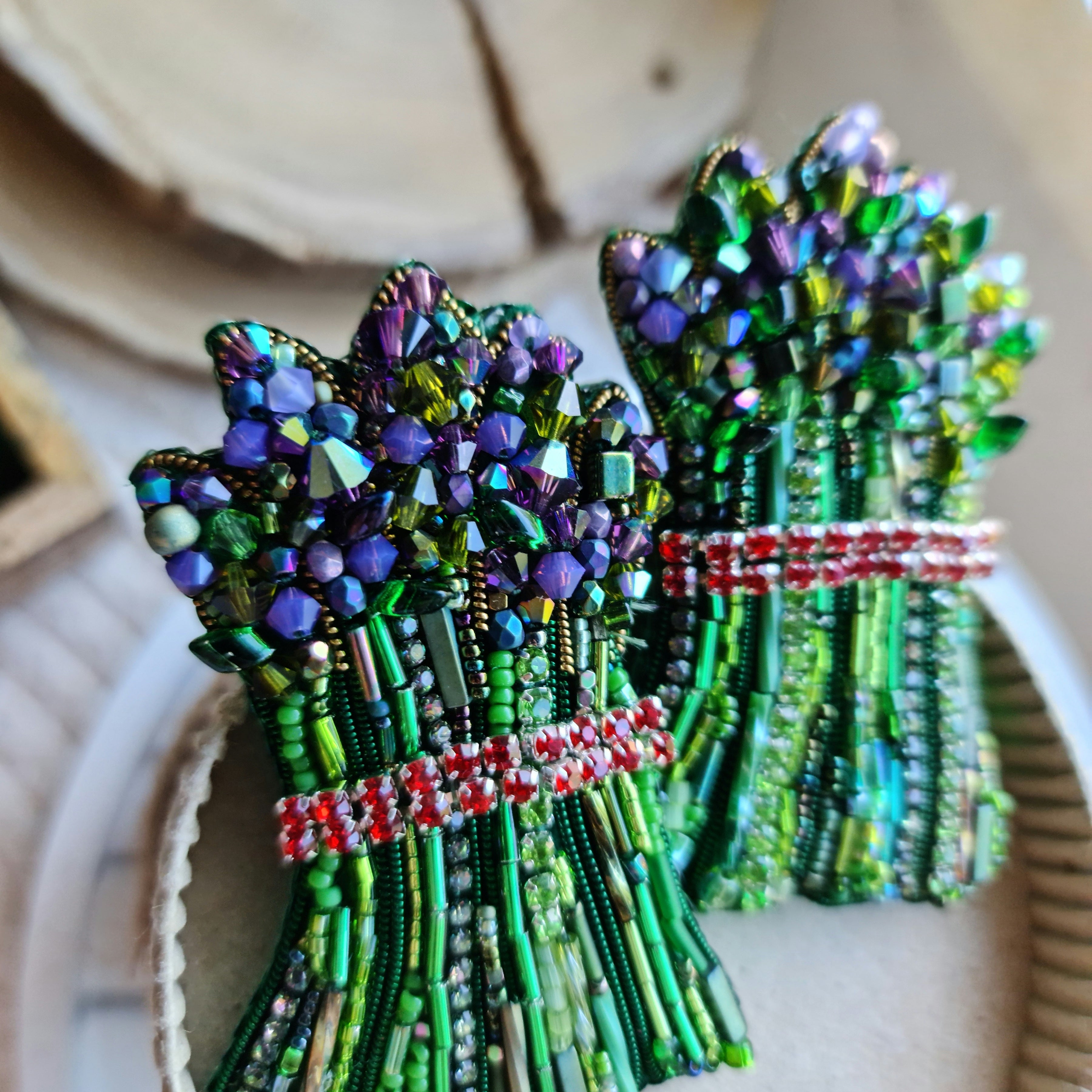 Asparagus Beaded Brooch