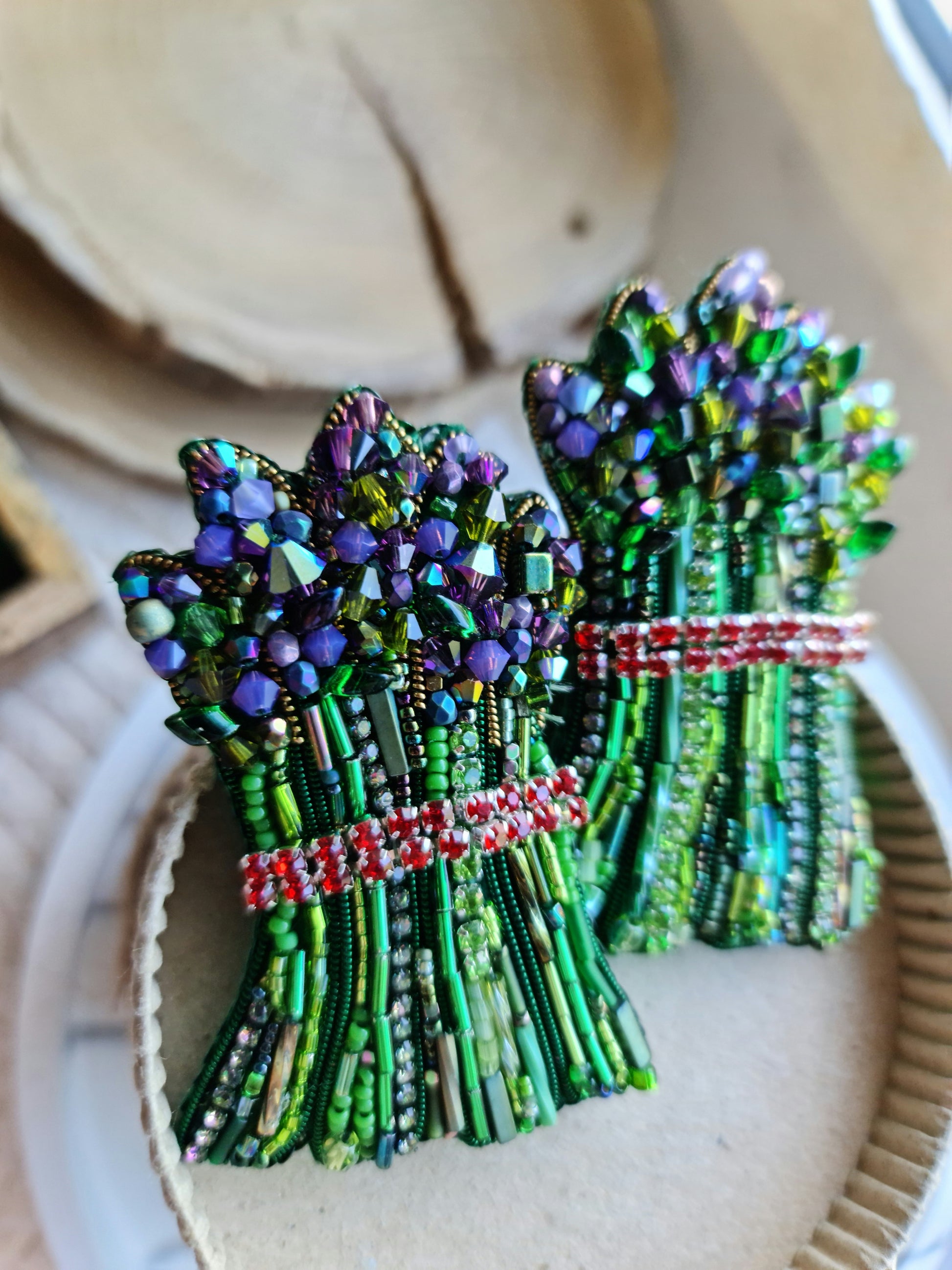 Asparagus Beaded Brooch