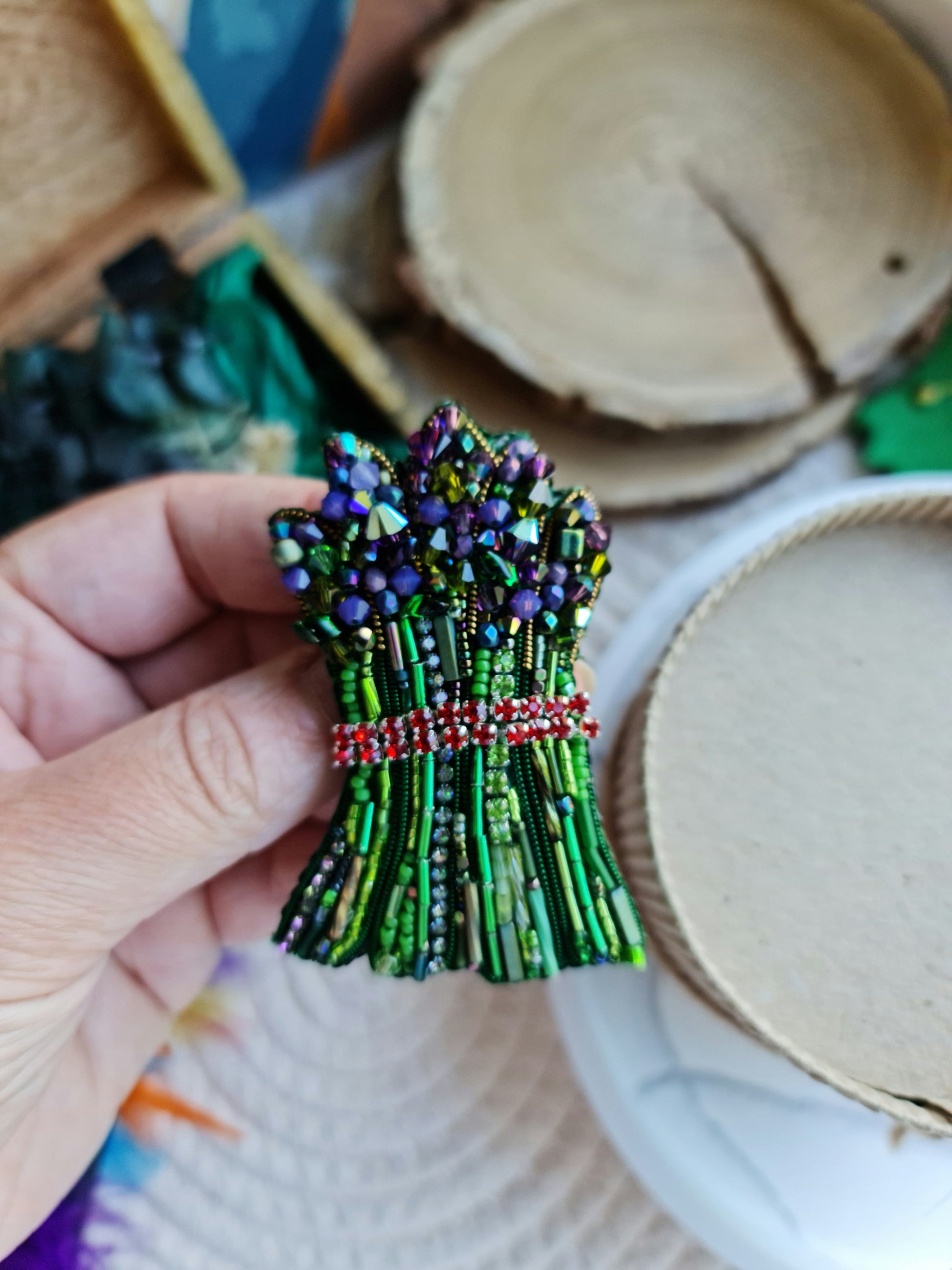 Asparagus Beaded Brooch