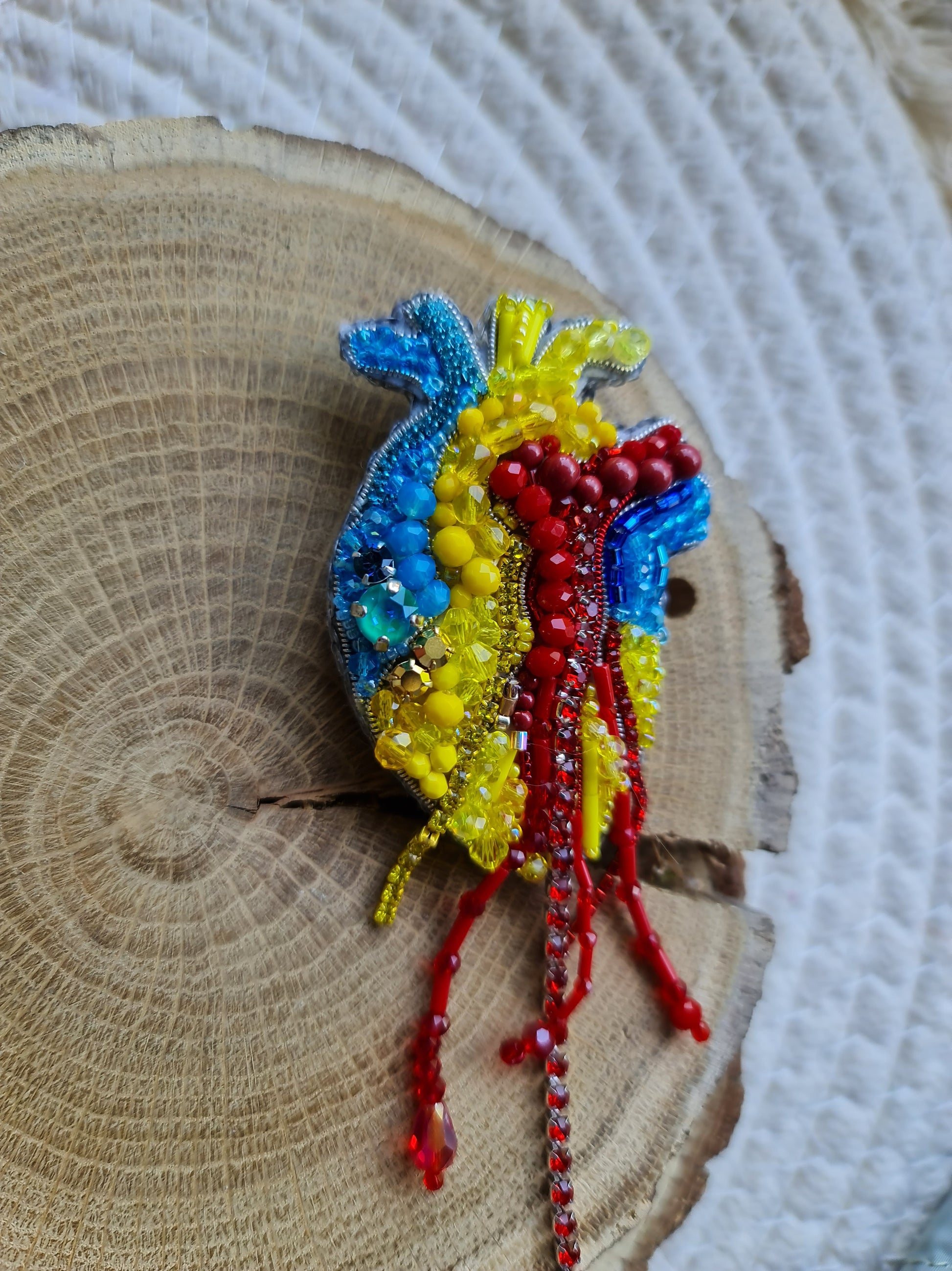 Small Anatomical Heart Beaded Brooch