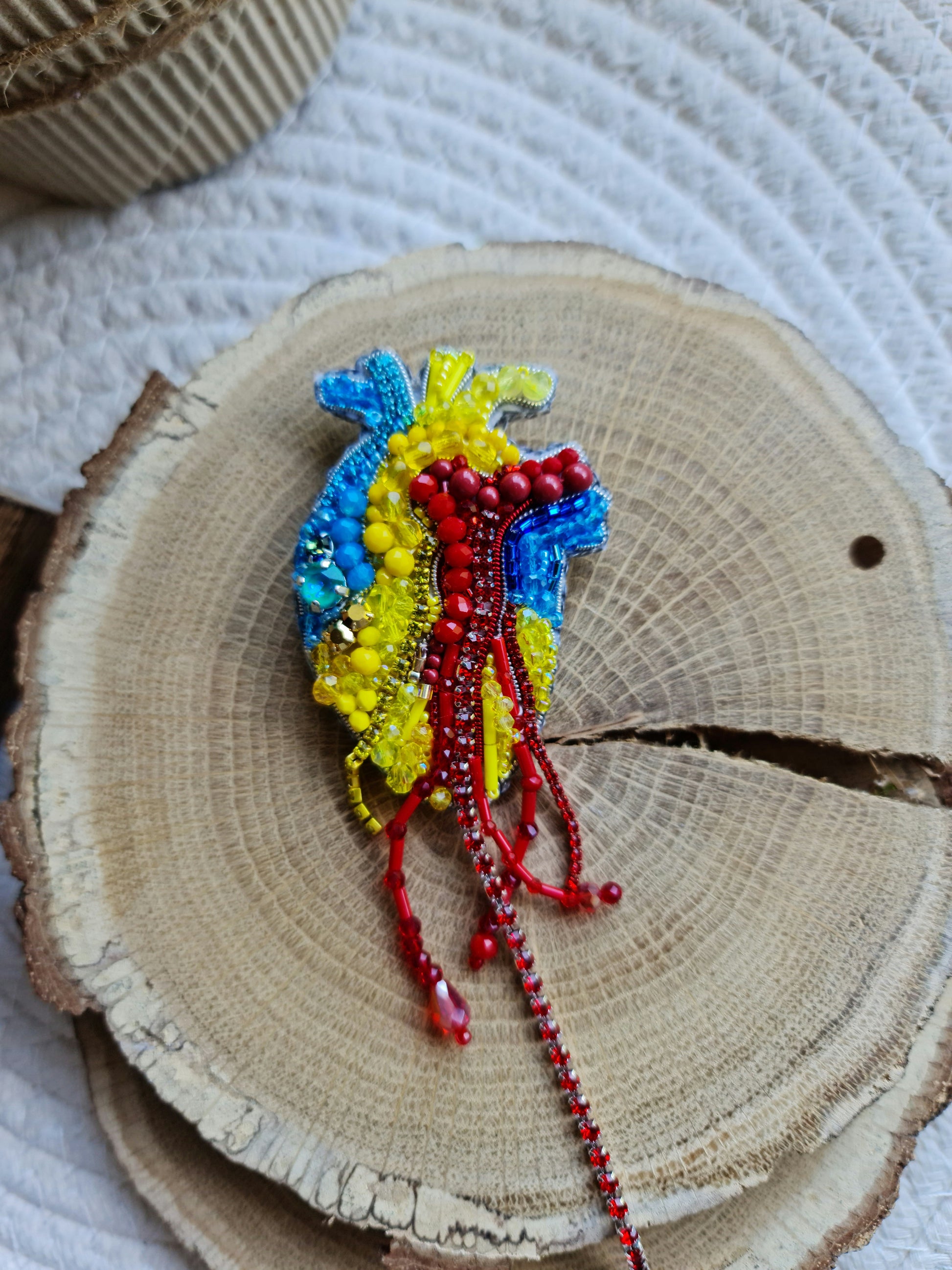 Small Anatomical Heart Beaded Brooch