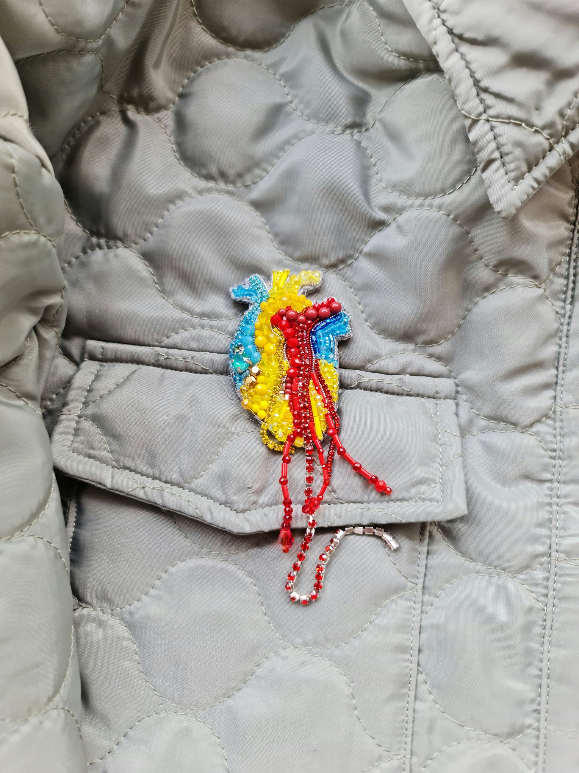 Small Anatomical Heart Beaded Brooch