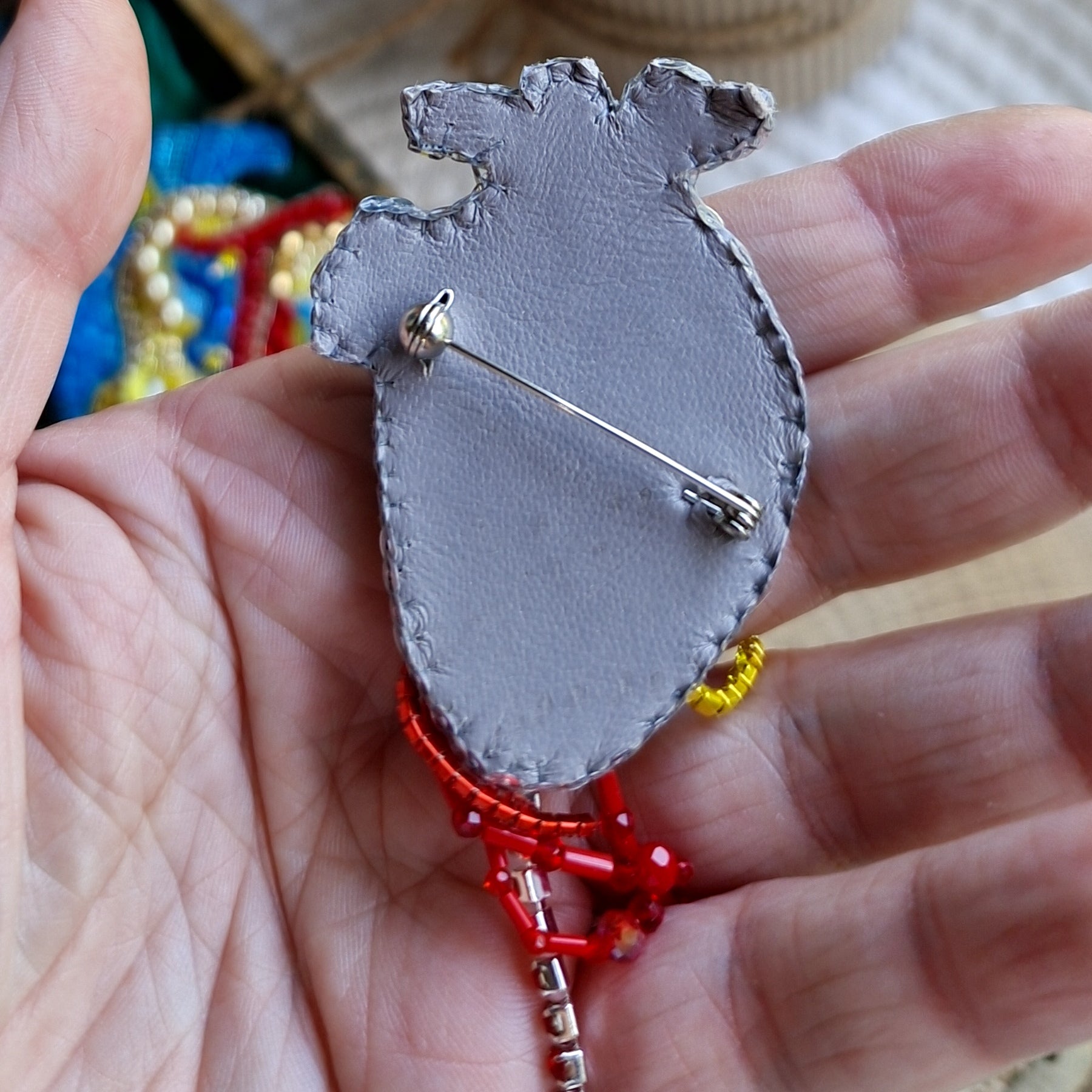 Small Anatomical Heart Beaded Brooch