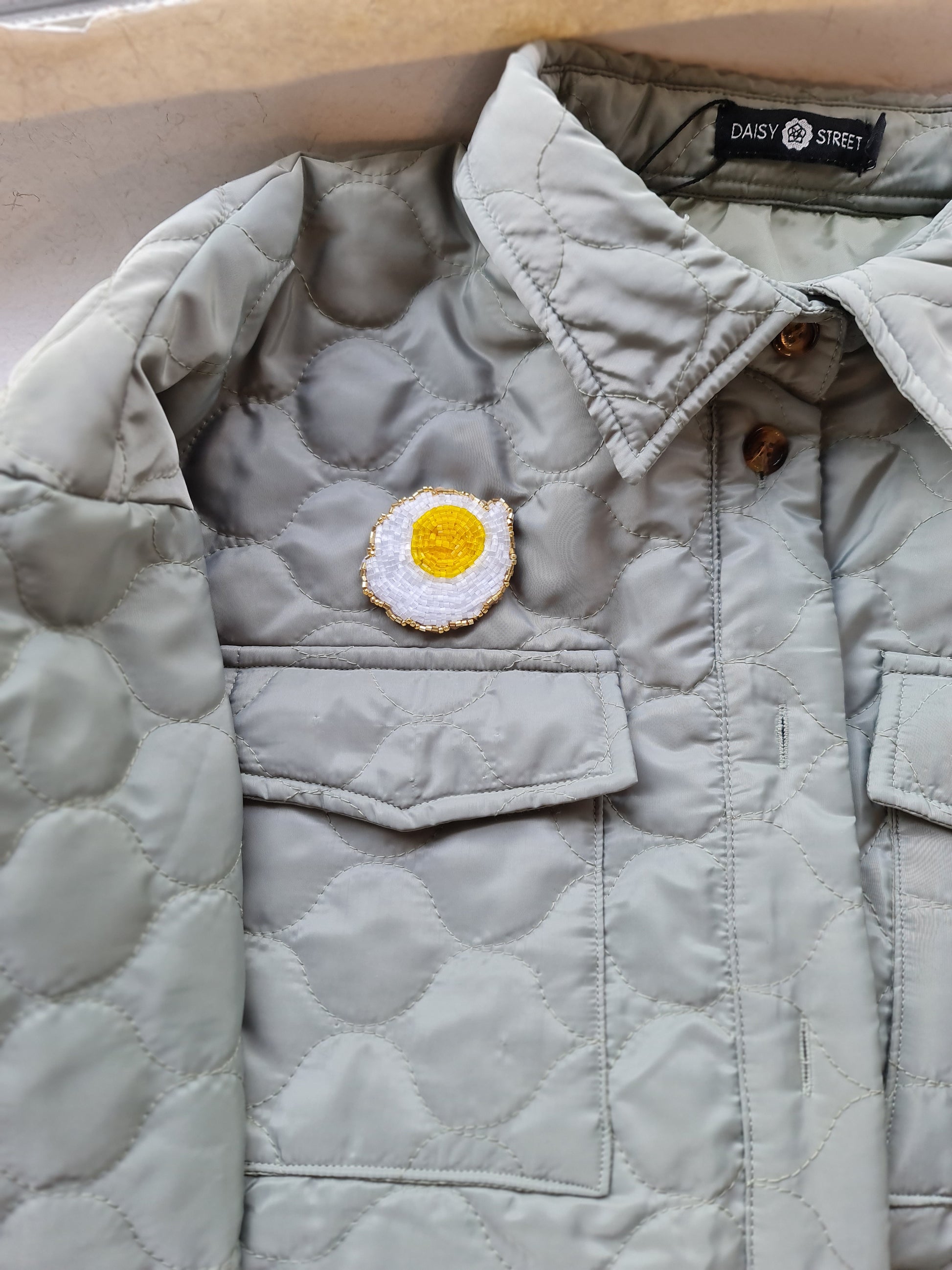 Fried Egg Beaded Brooch