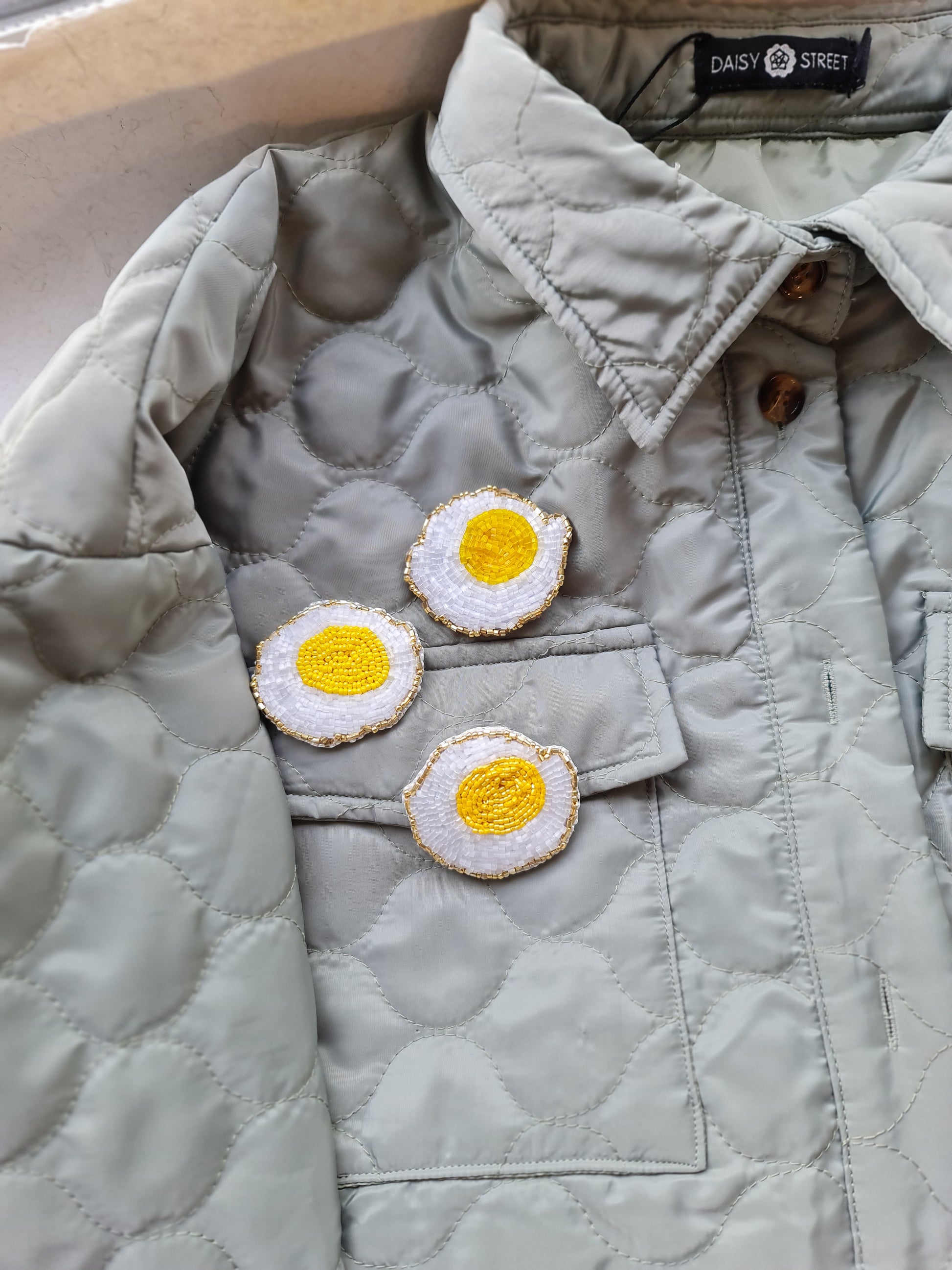 Fried Egg Beaded Brooch