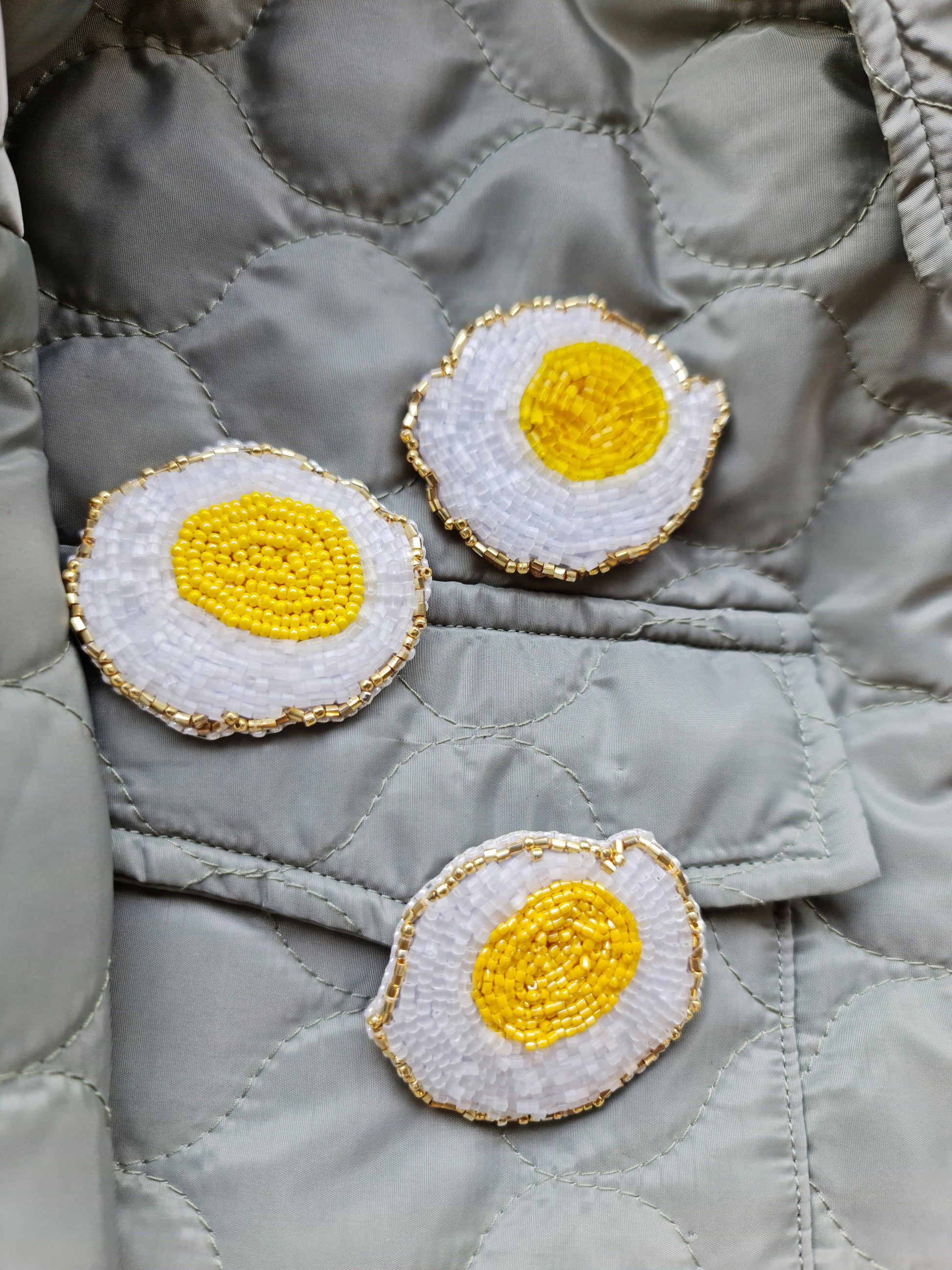 Fried Egg Beaded Brooch