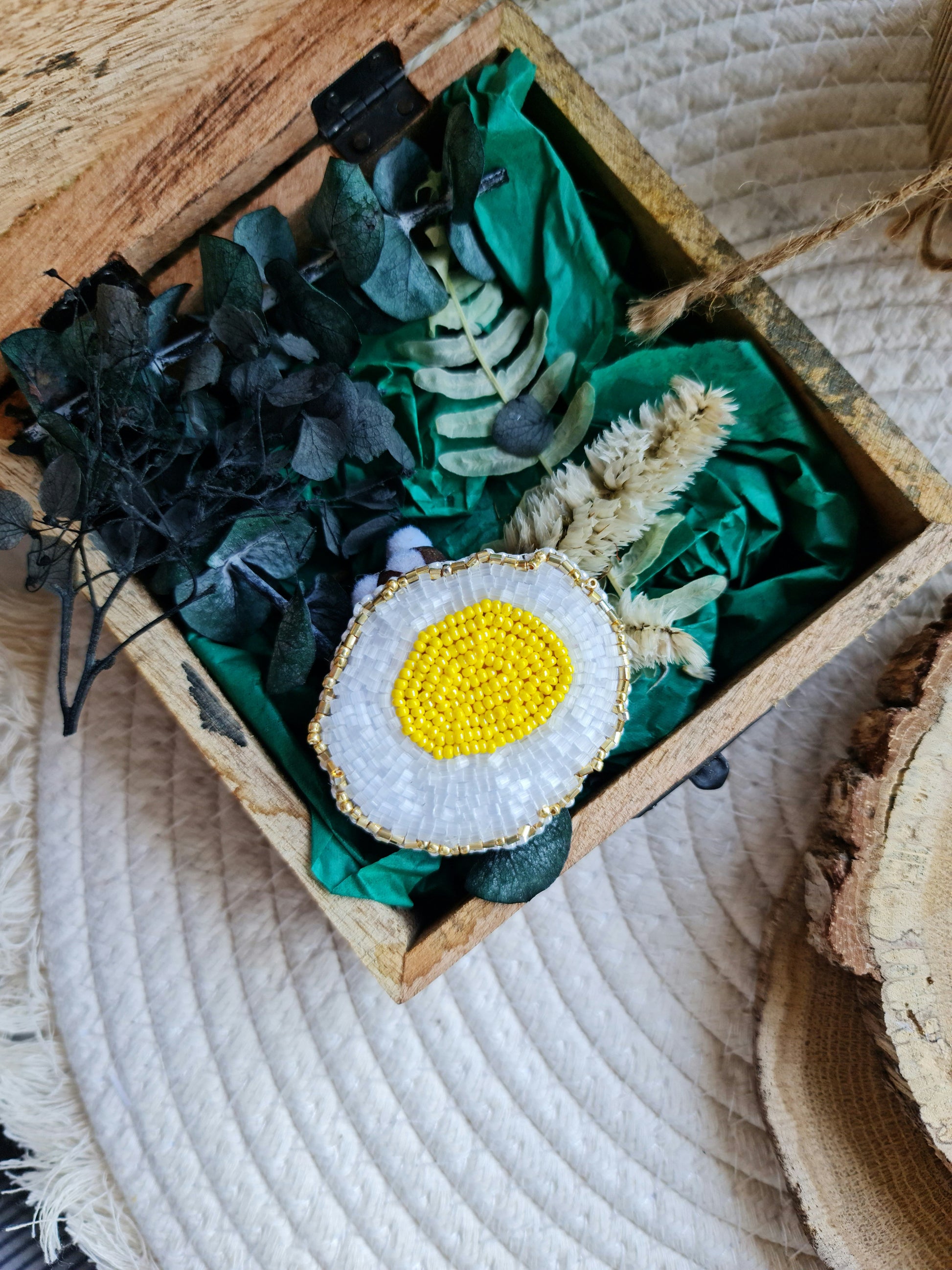 Fried Egg Beaded Brooch