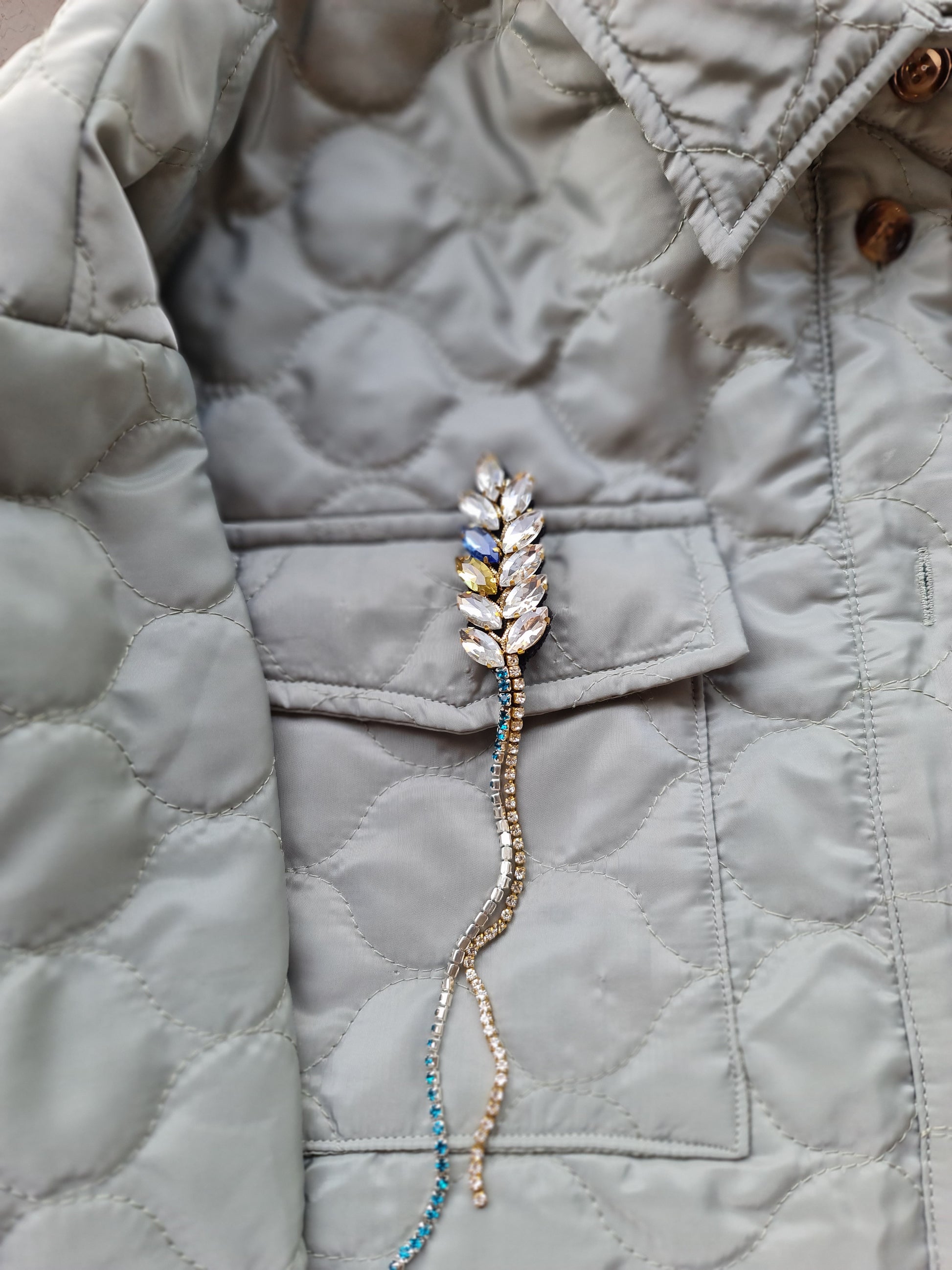 Blue and Yellow Wheat Beaded Brooch