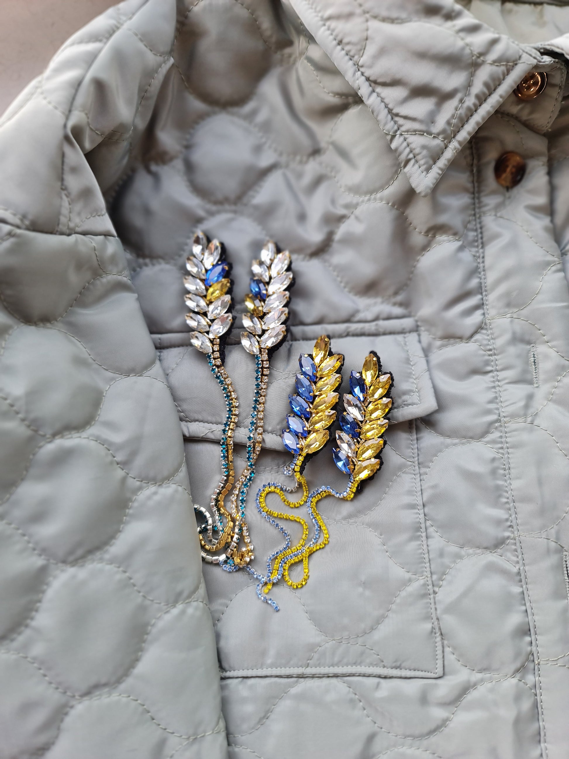 Blue and Yellow Wheat Beaded Brooch