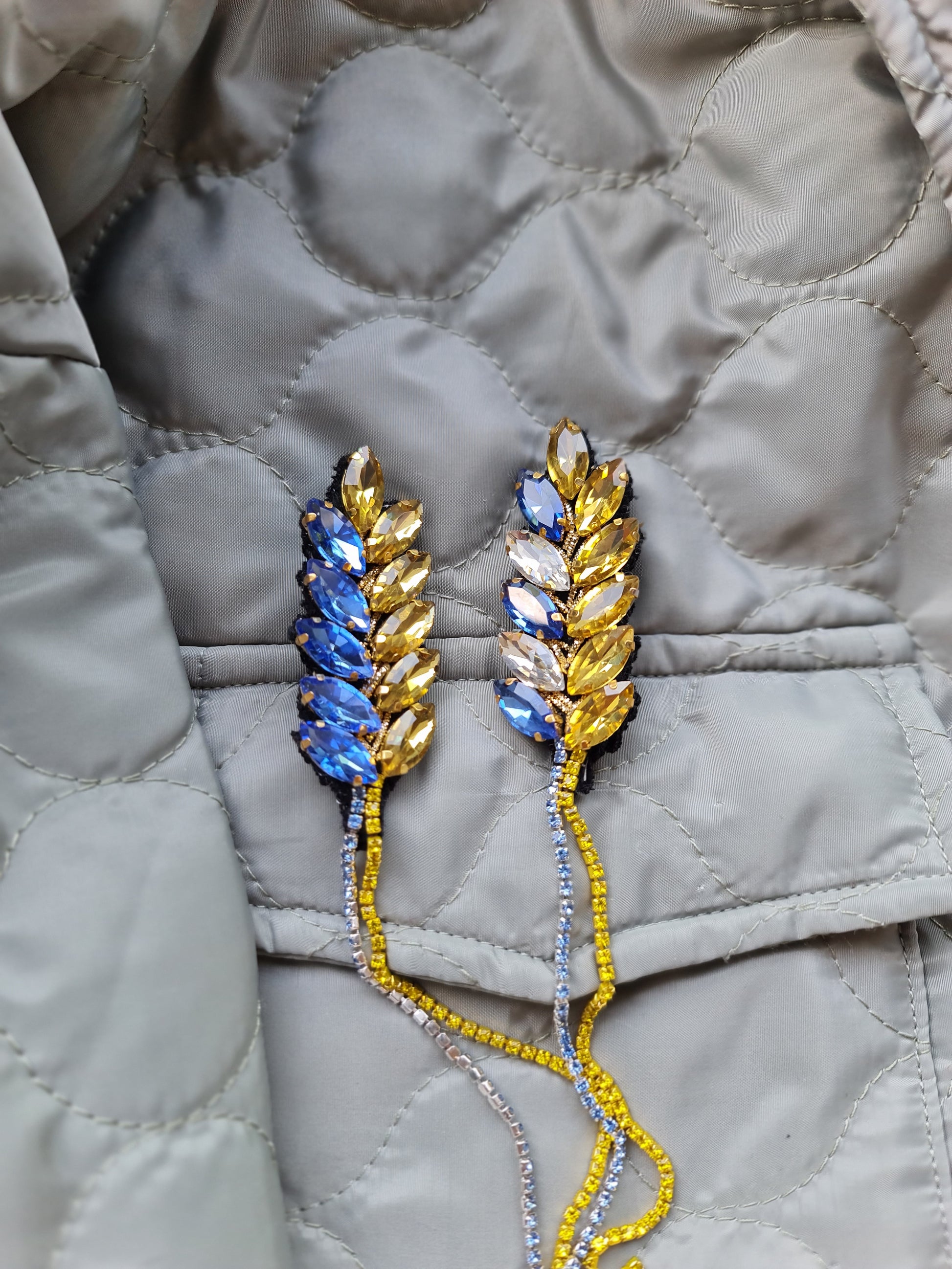 Blue and Yellow Wheat Beaded Brooch