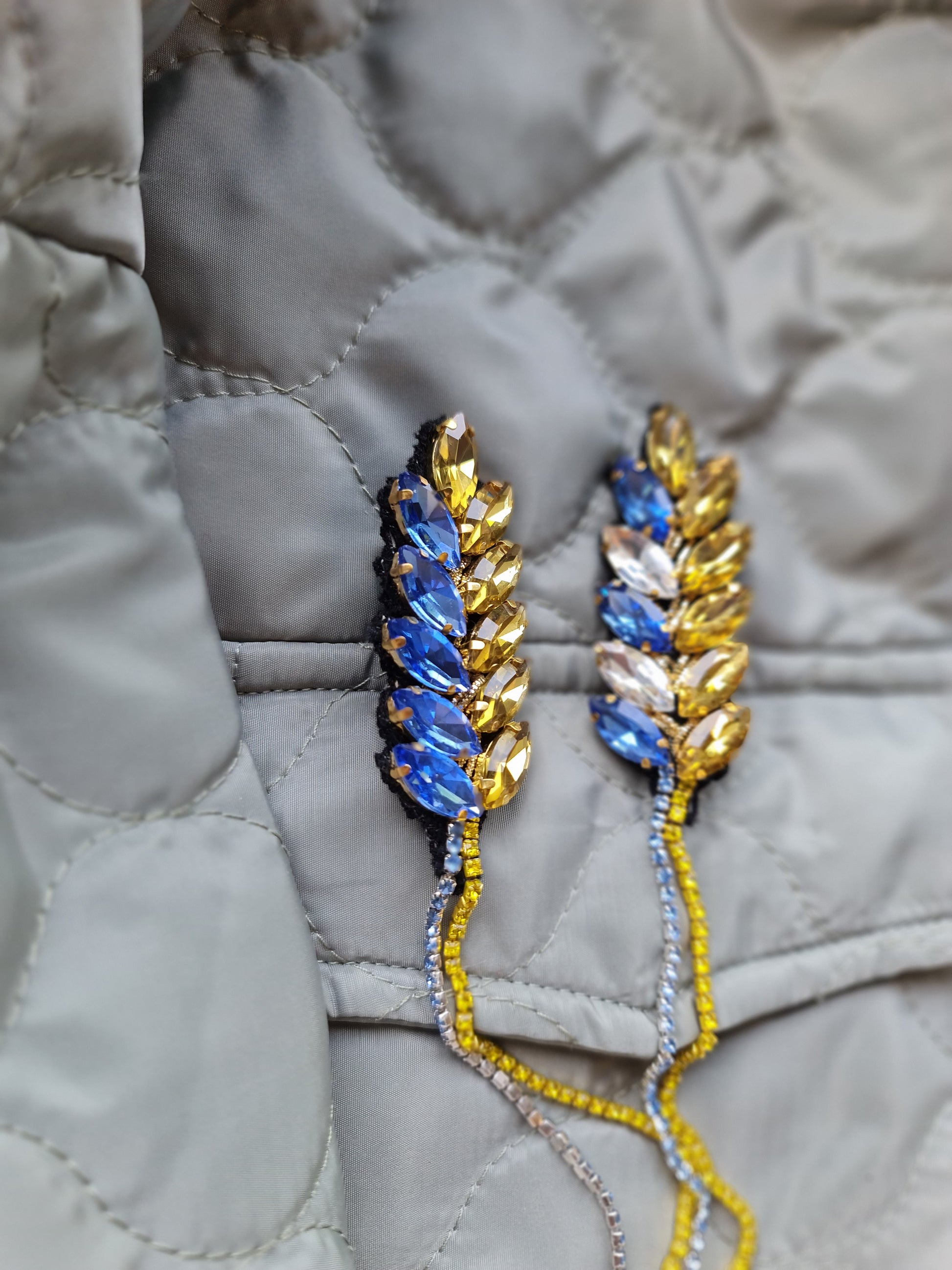 Blue and Yellow Wheat Beaded Brooch