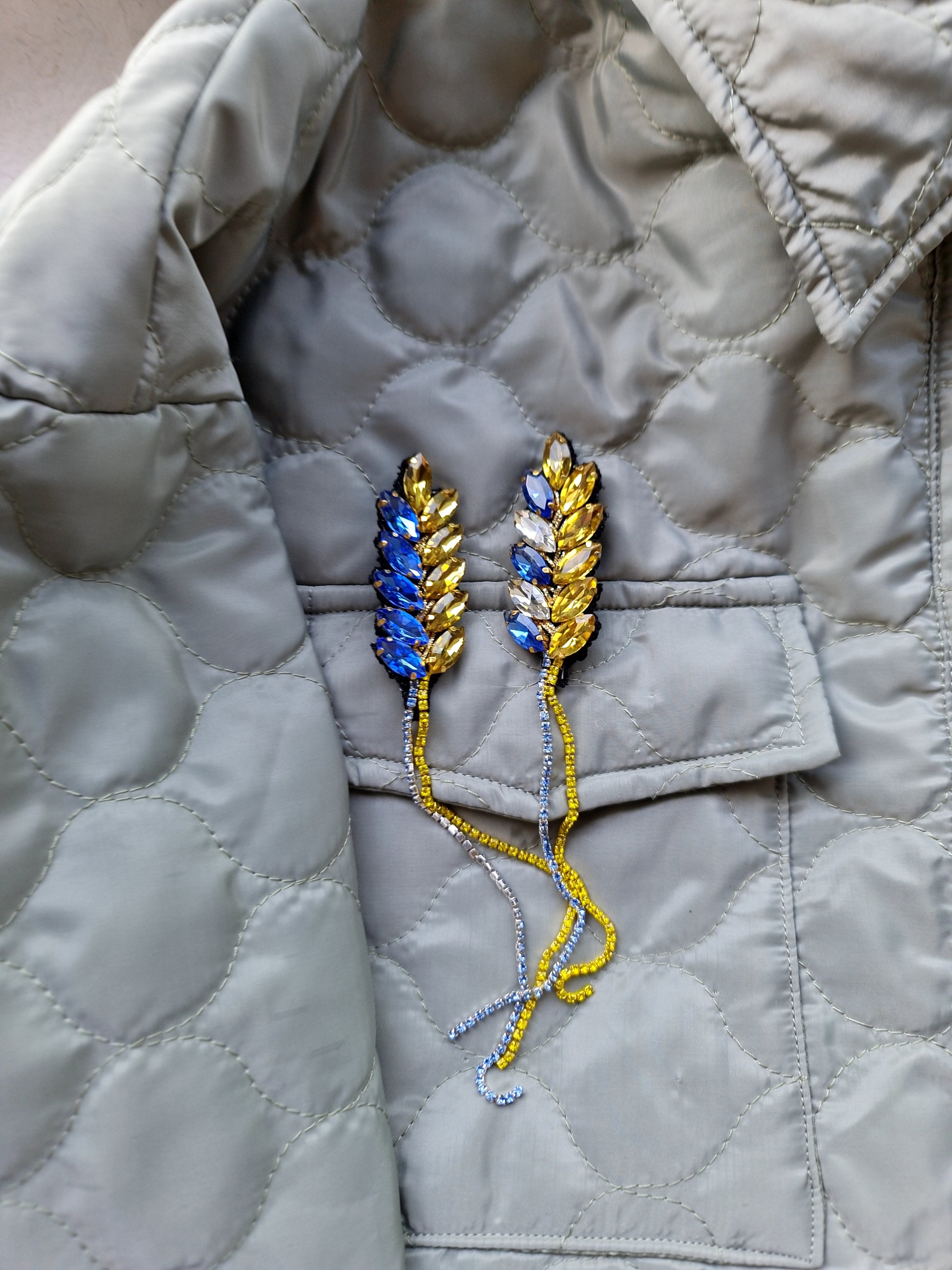 Blue and Yellow Wheat Beaded Brooch