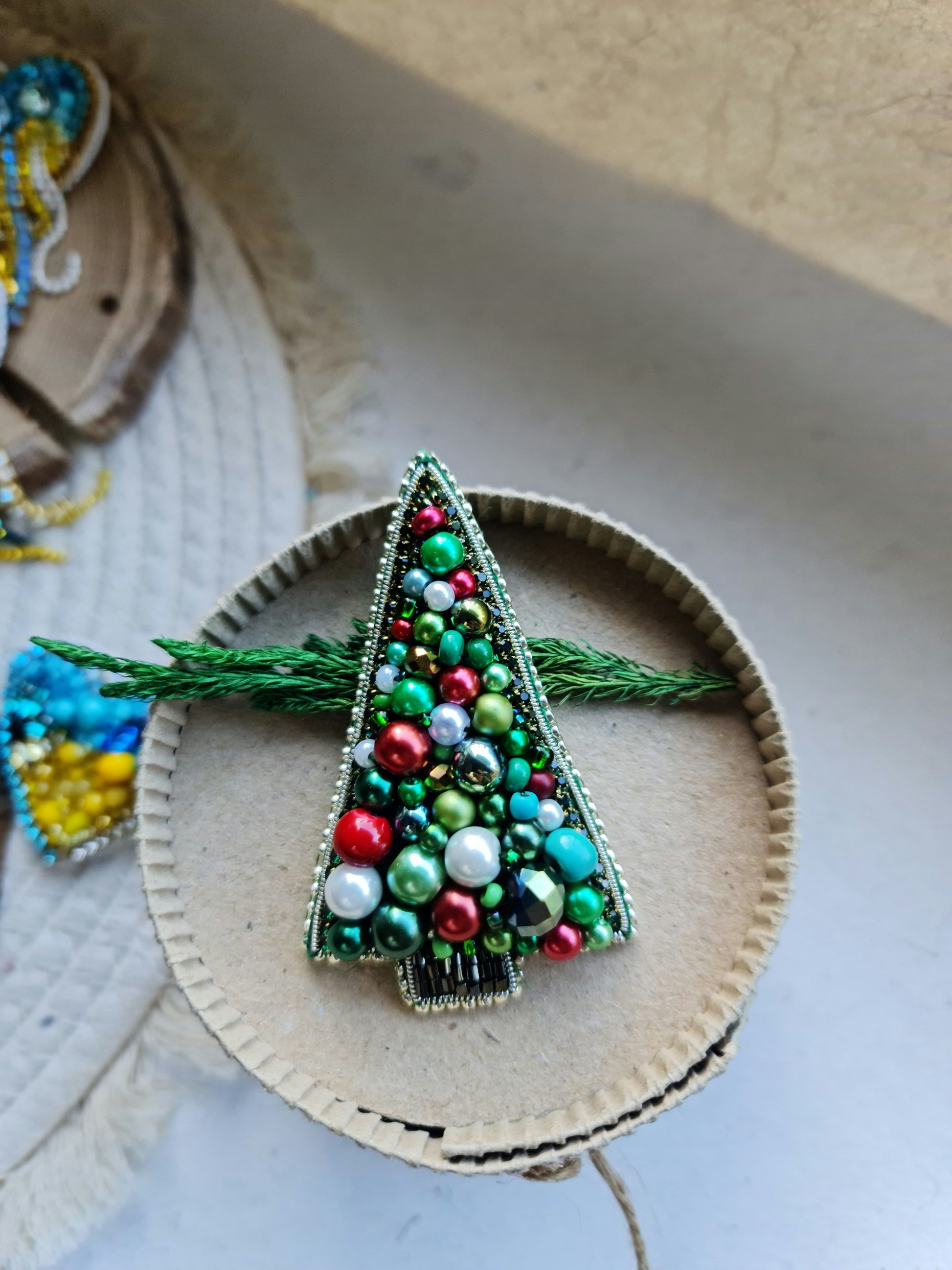 Statement Christmas Tree Beaded Brooches