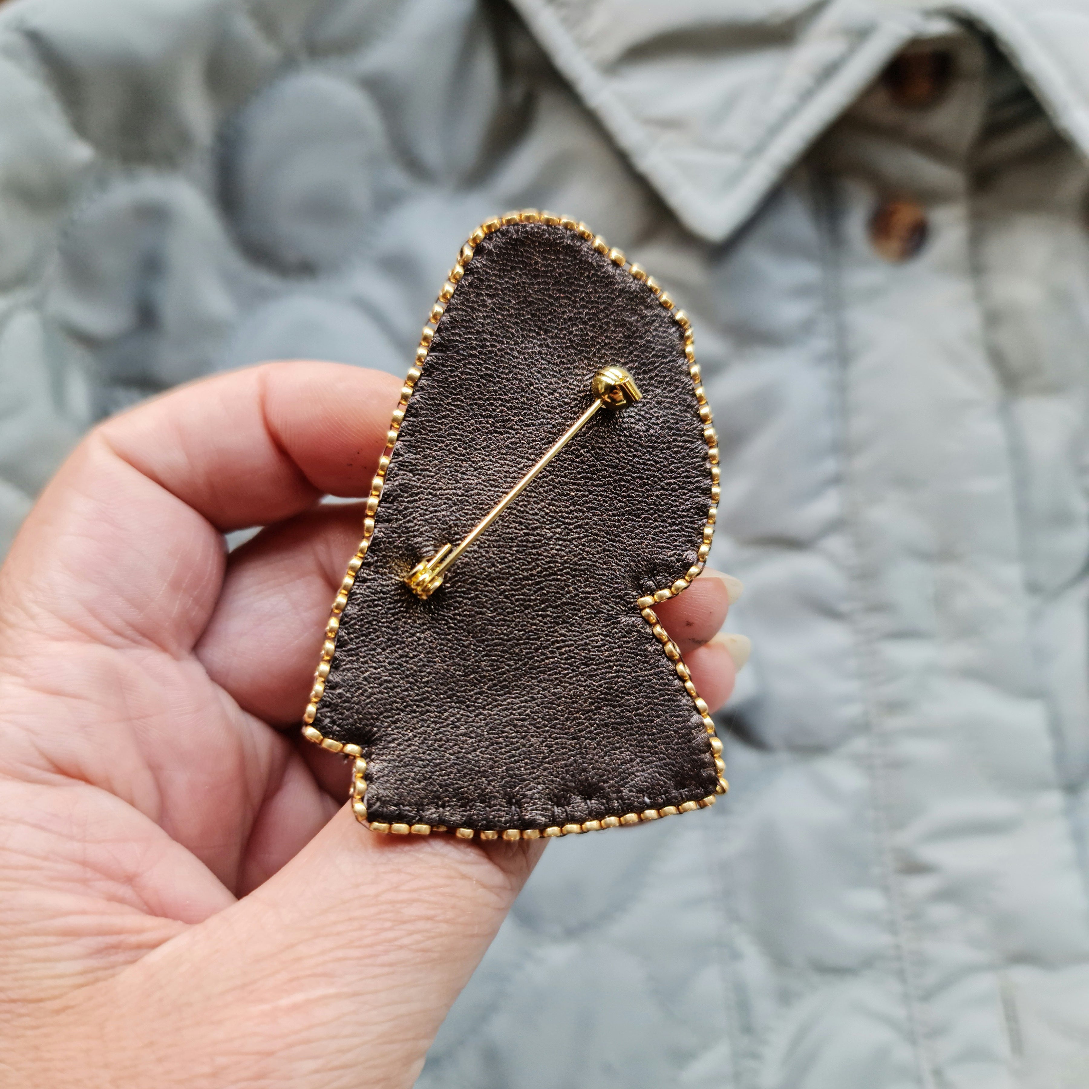 Vermeer inspired Girl with a Pearl Earring beaded brooch hand embroidered with blue gold and pearl details