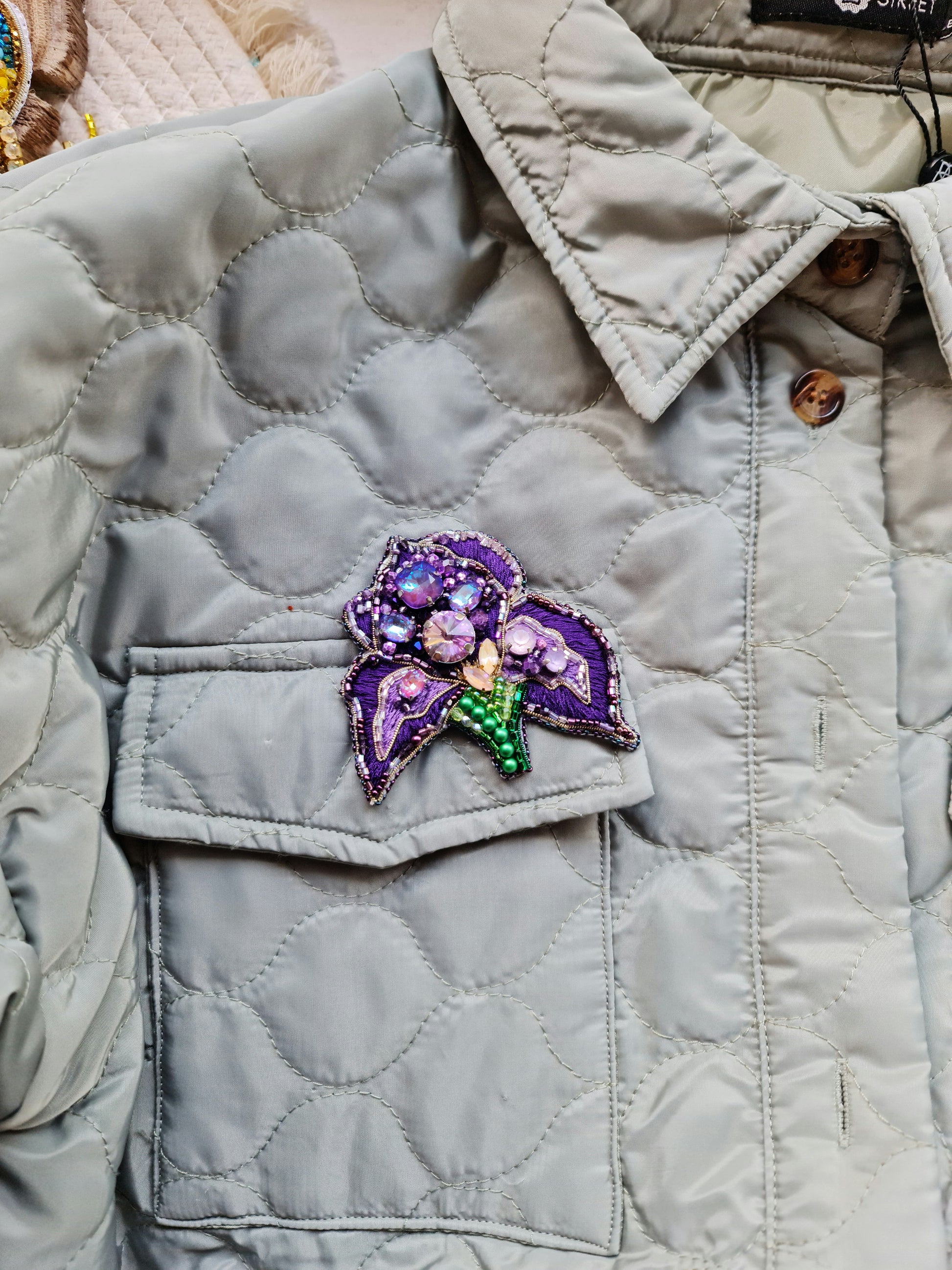 Purple Iris Beaded Brooch