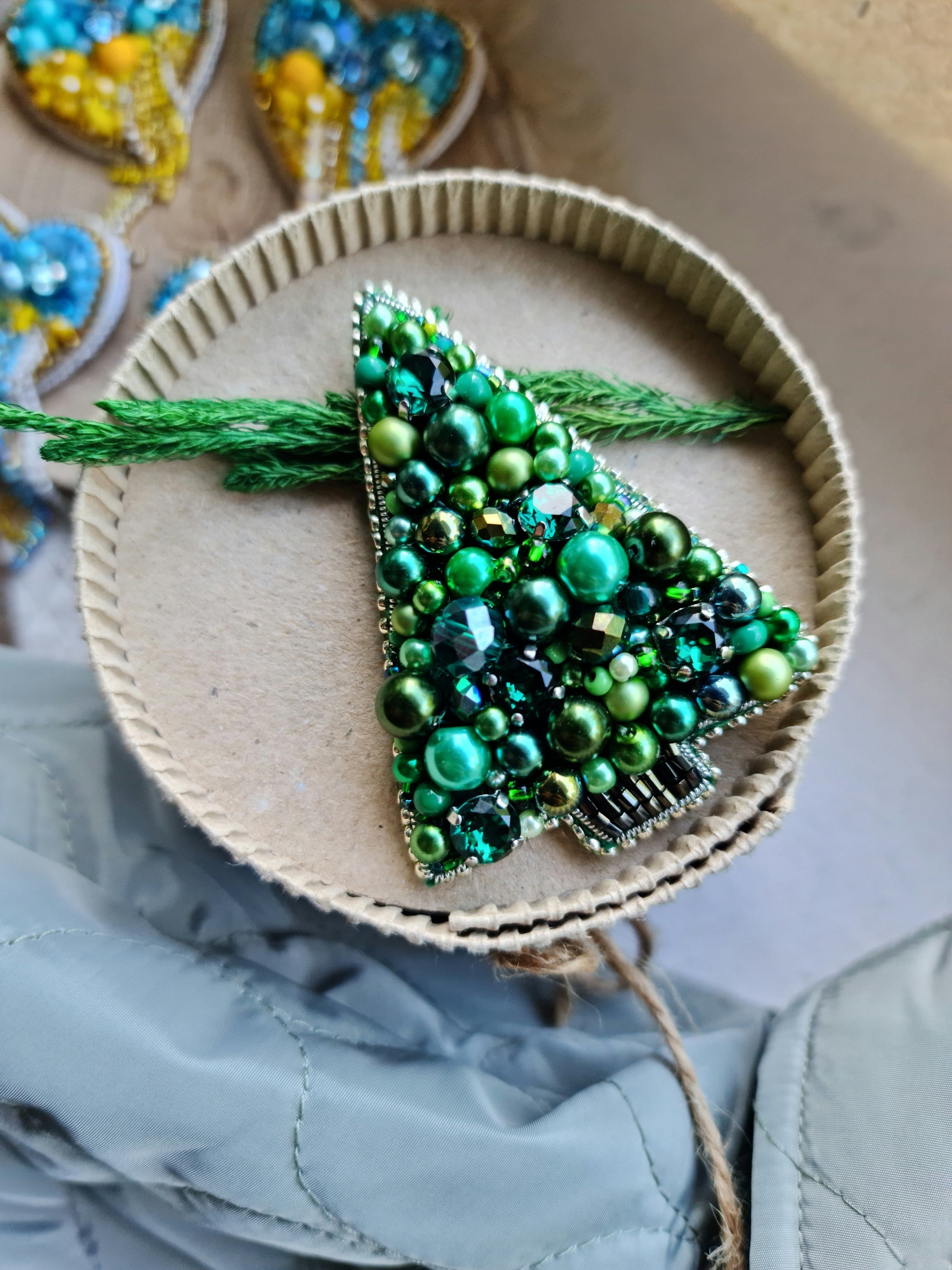 Statement Christmas Tree Beaded Brooches