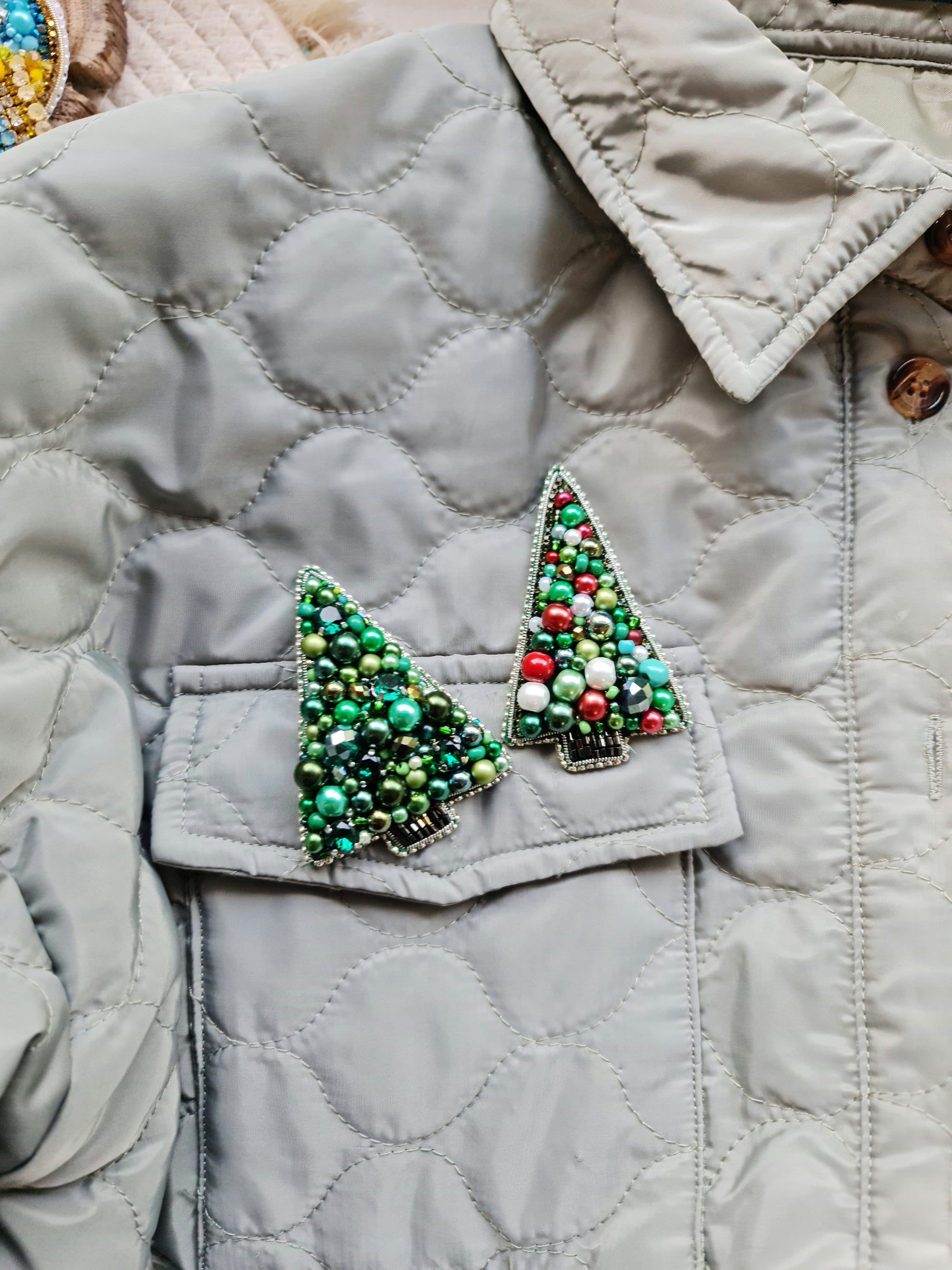Statement Christmas Tree Beaded Brooches