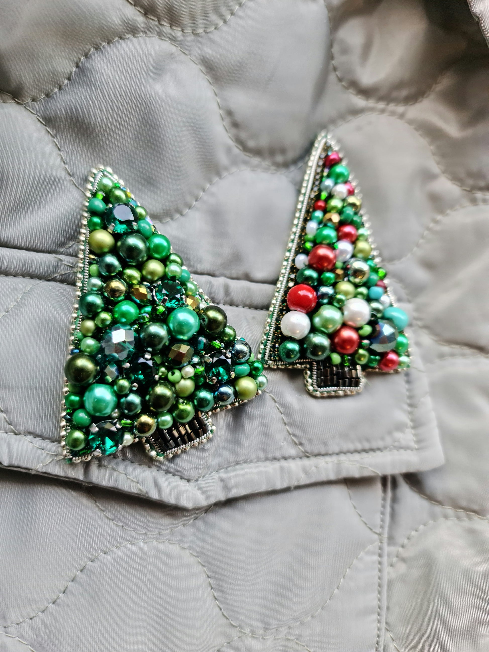 Statement Christmas Tree Beaded Brooches