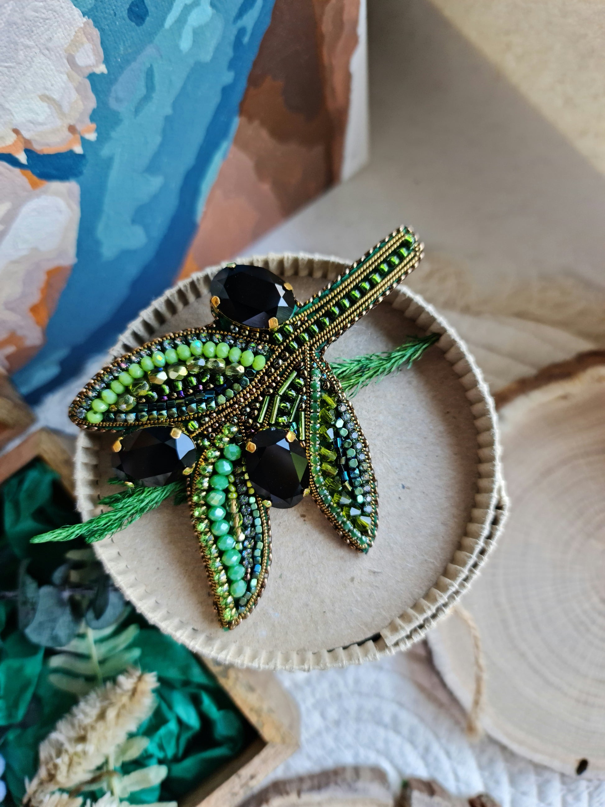 Olive Branch Beaded Brooch