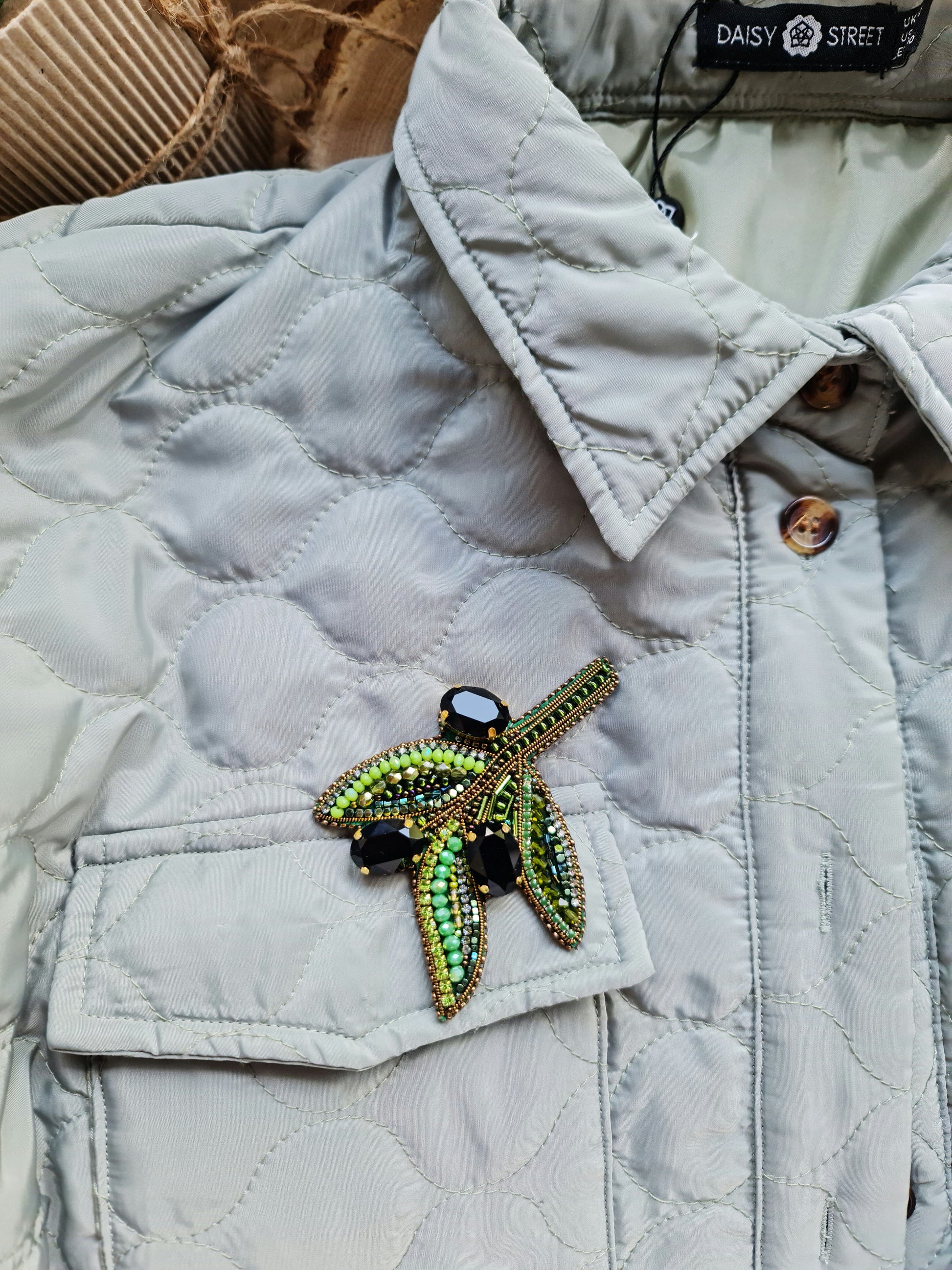 Olive Branch Beaded Brooch