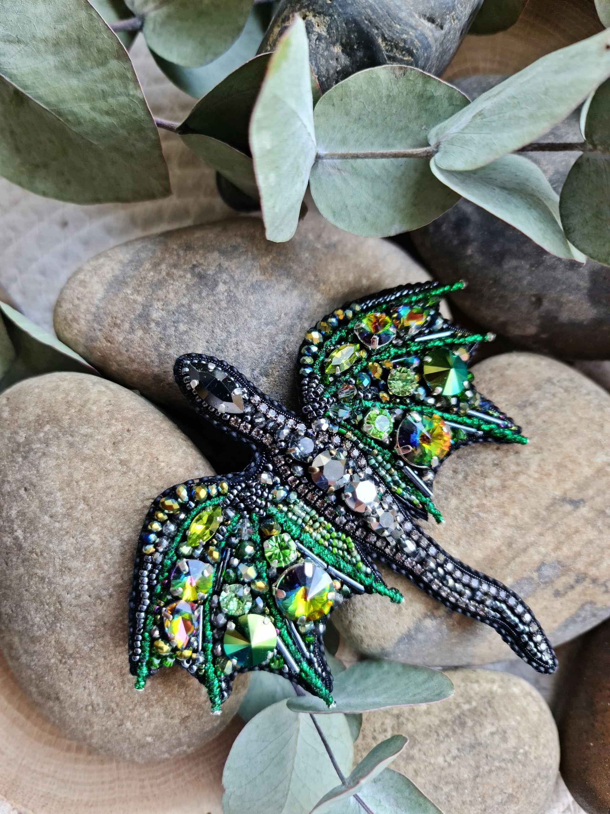 Crystal Dragon Beaded Brooch