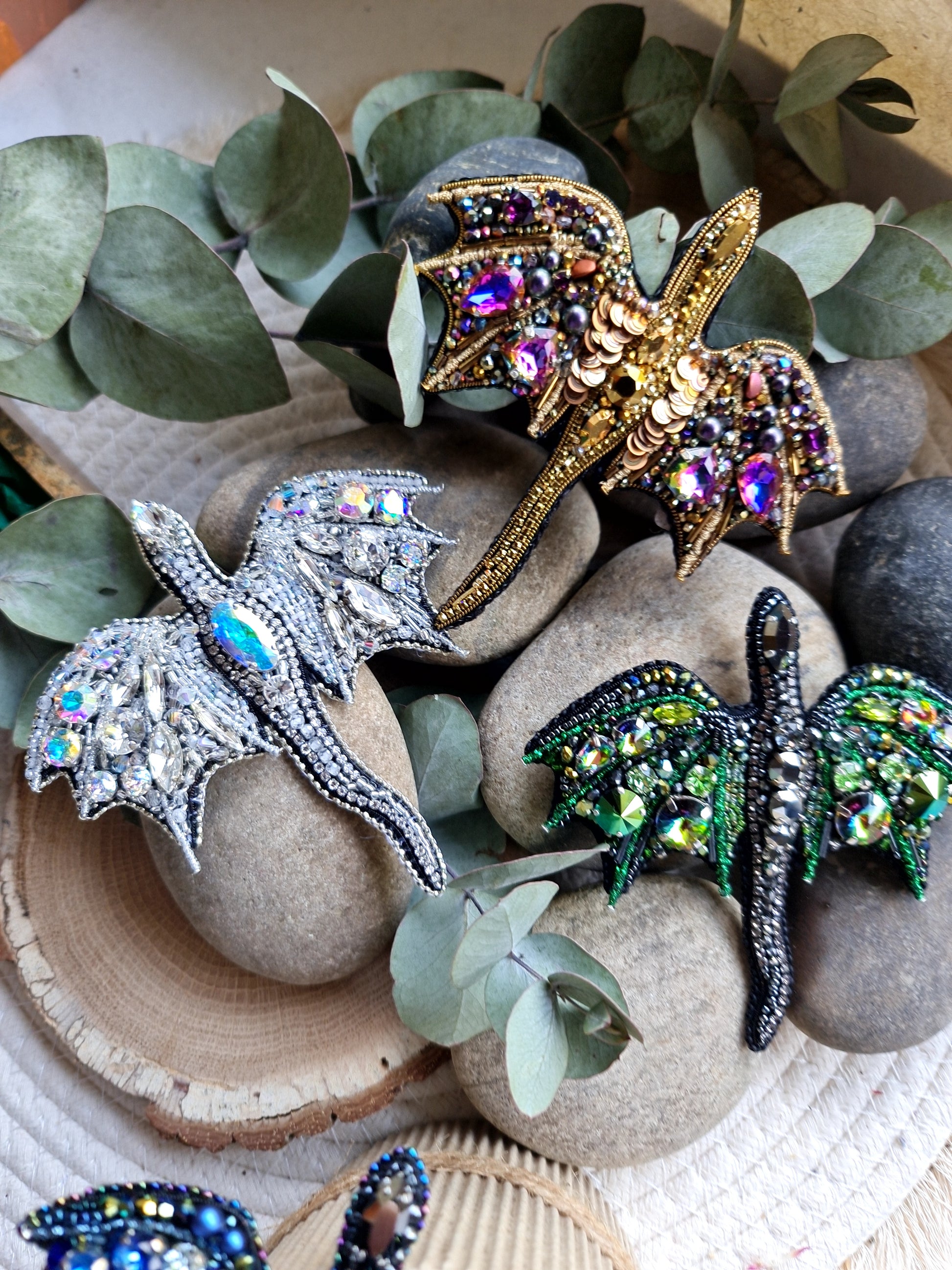 Crystal Dragon Beaded Brooch