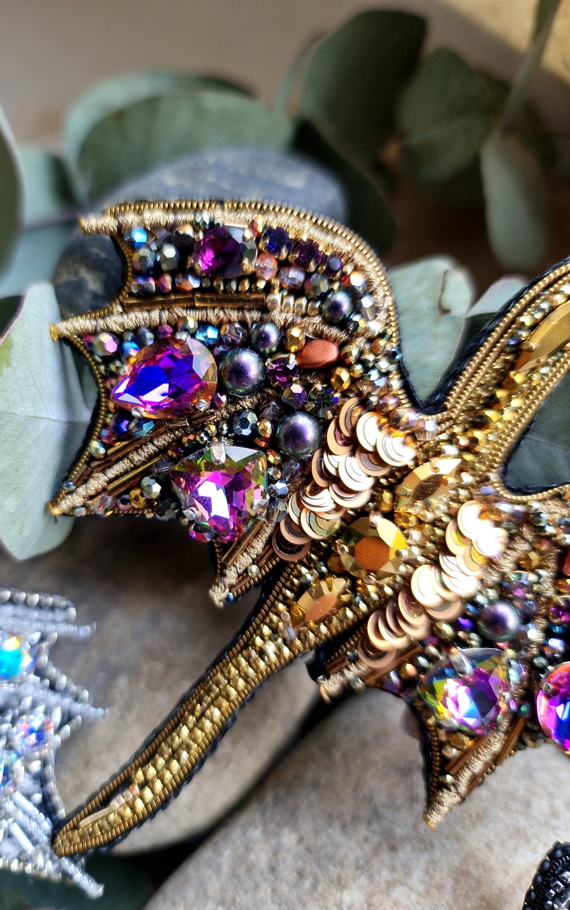 Crystal Dragon Beaded Brooch