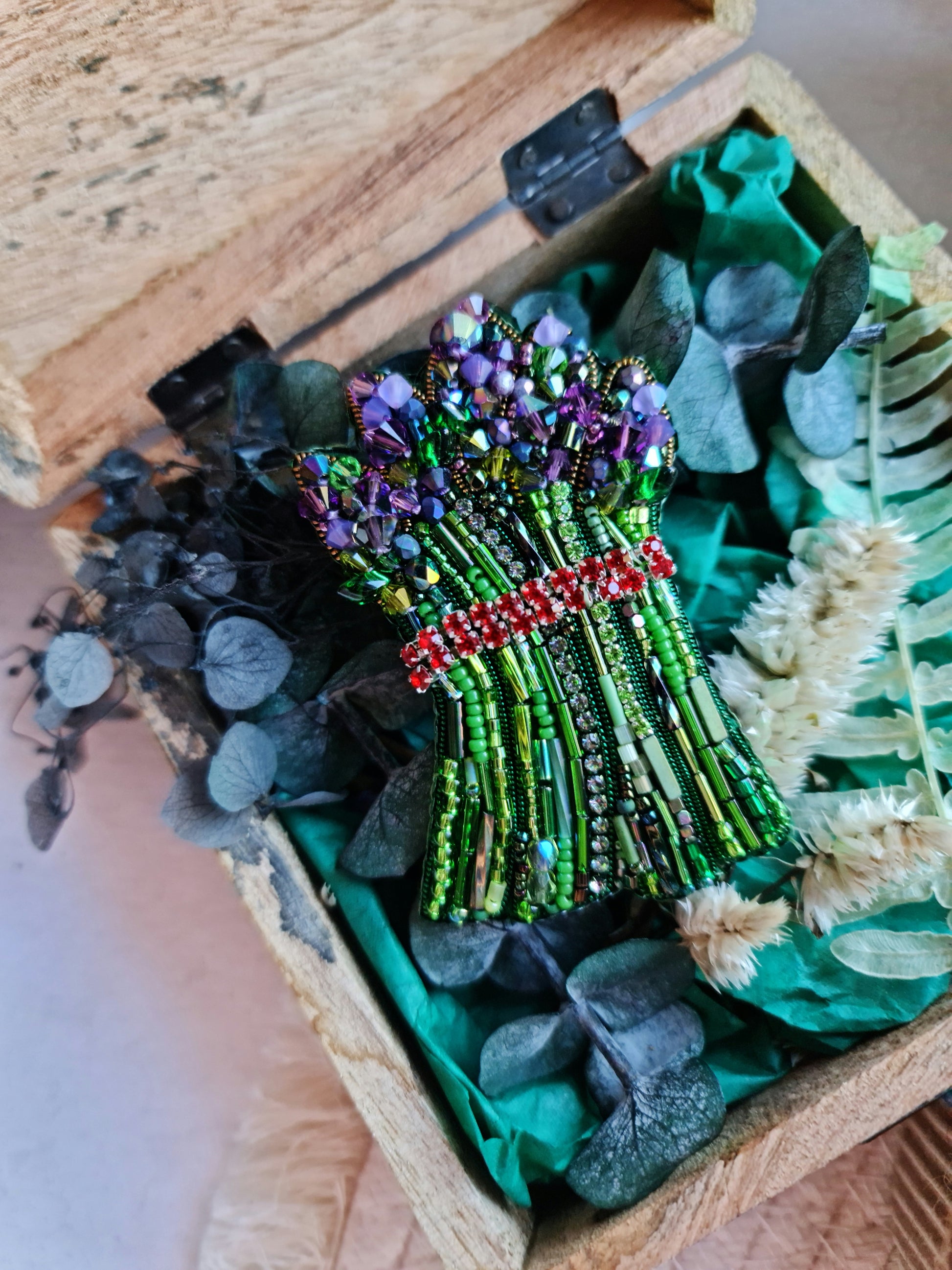 Asparagus Beaded Brooch