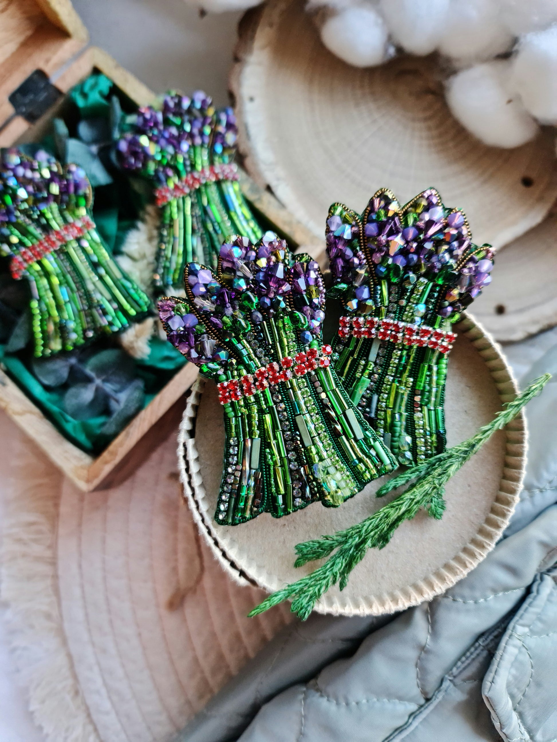 Asparagus Beaded Brooch