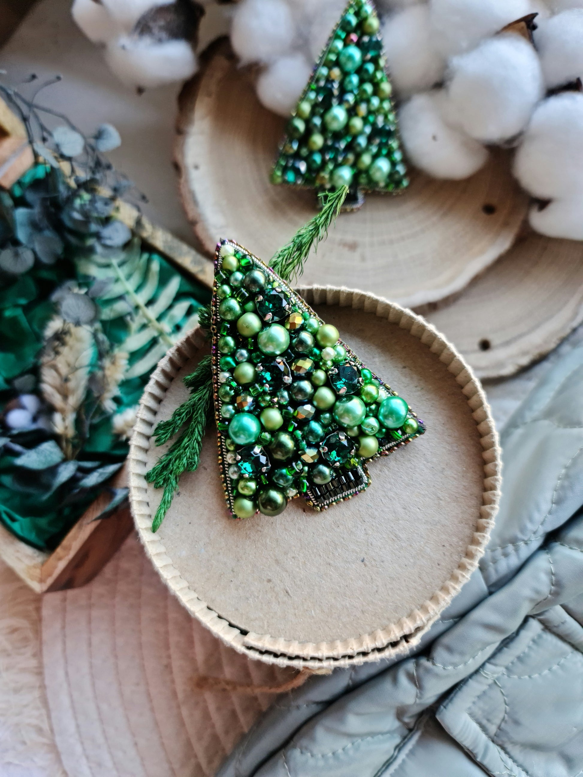 Statement Christmas Tree Beaded Brooches