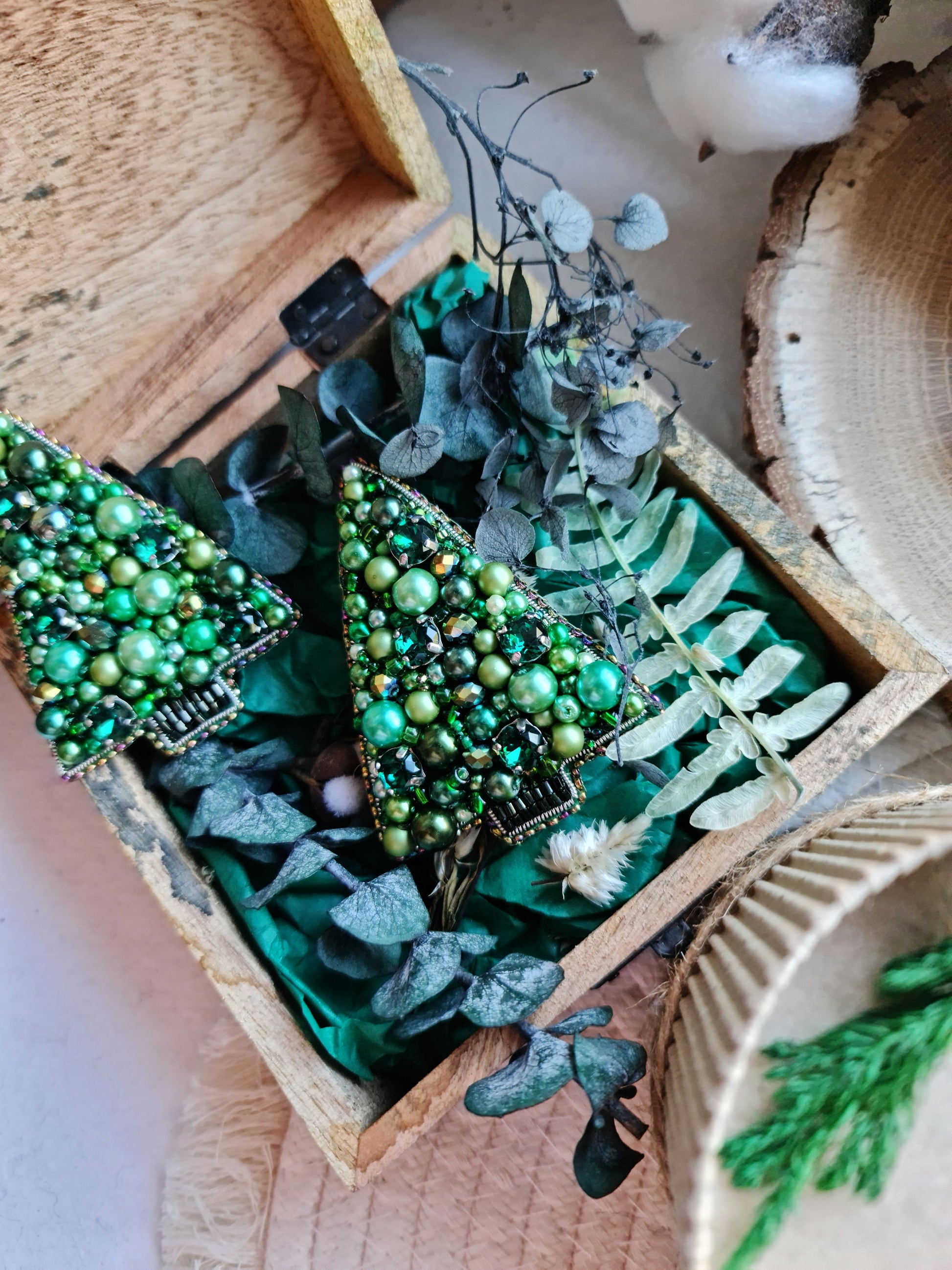 Statement Christmas Tree Beaded Brooches
