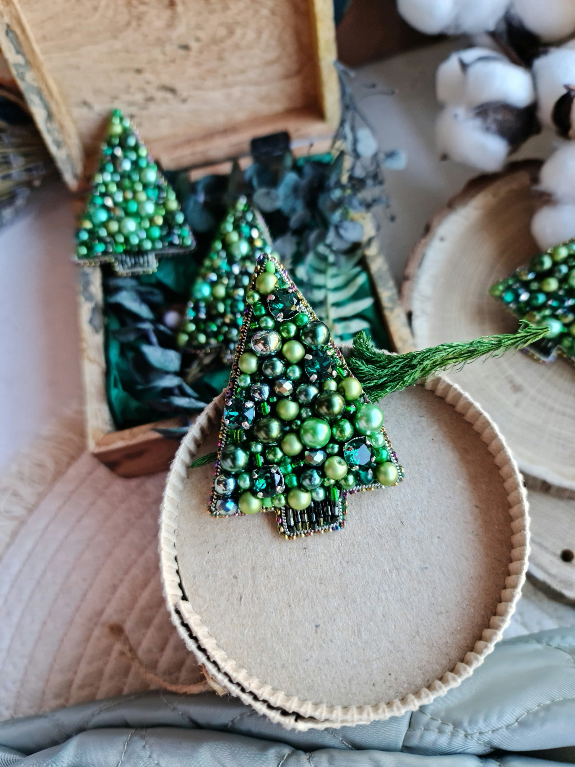 Statement Christmas Tree Beaded Brooches
