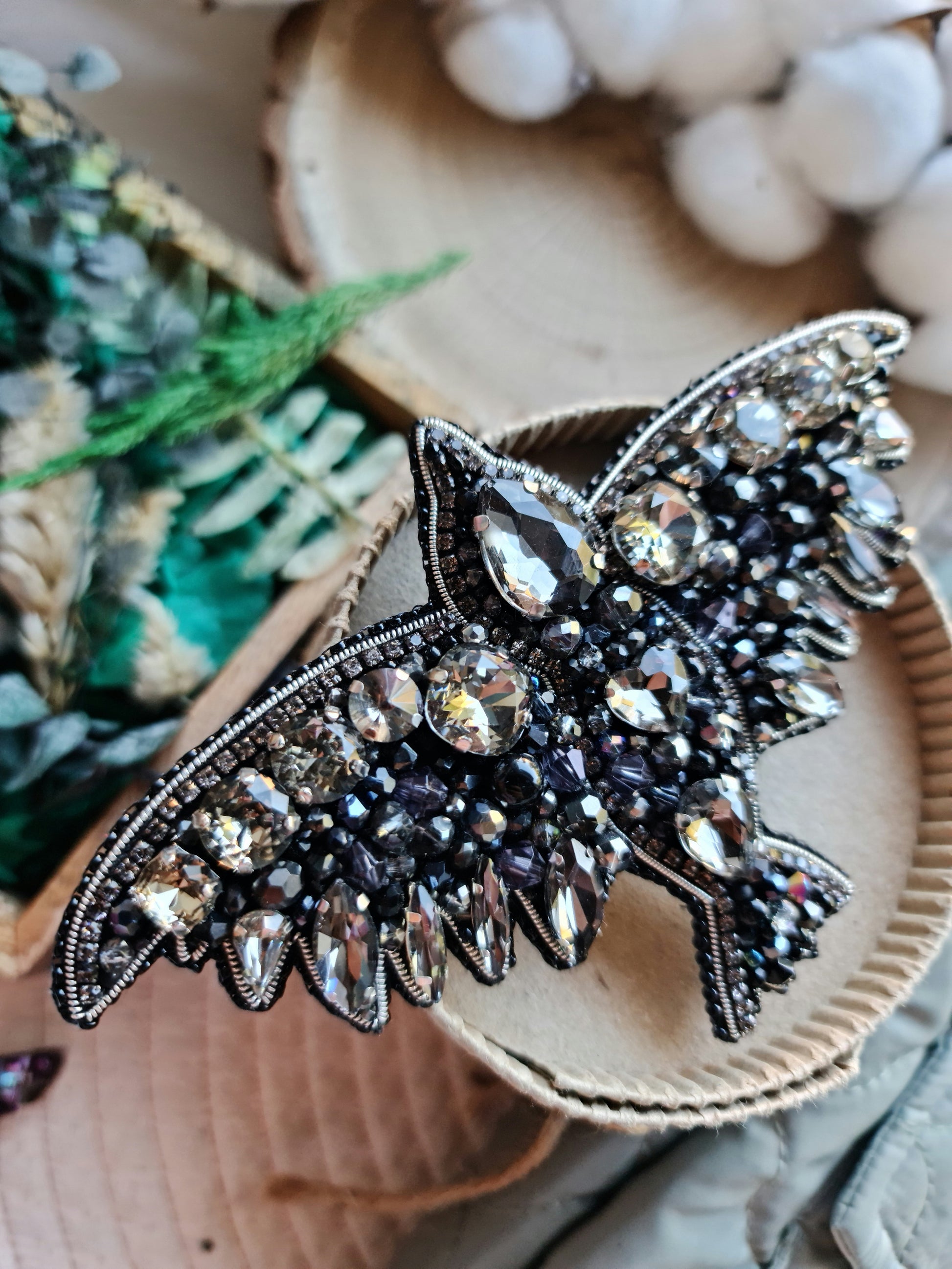 Black Raven Beaded Brooch