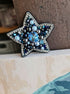 Blue star beaded brooch hand embroidered with crystals pearls and silver details