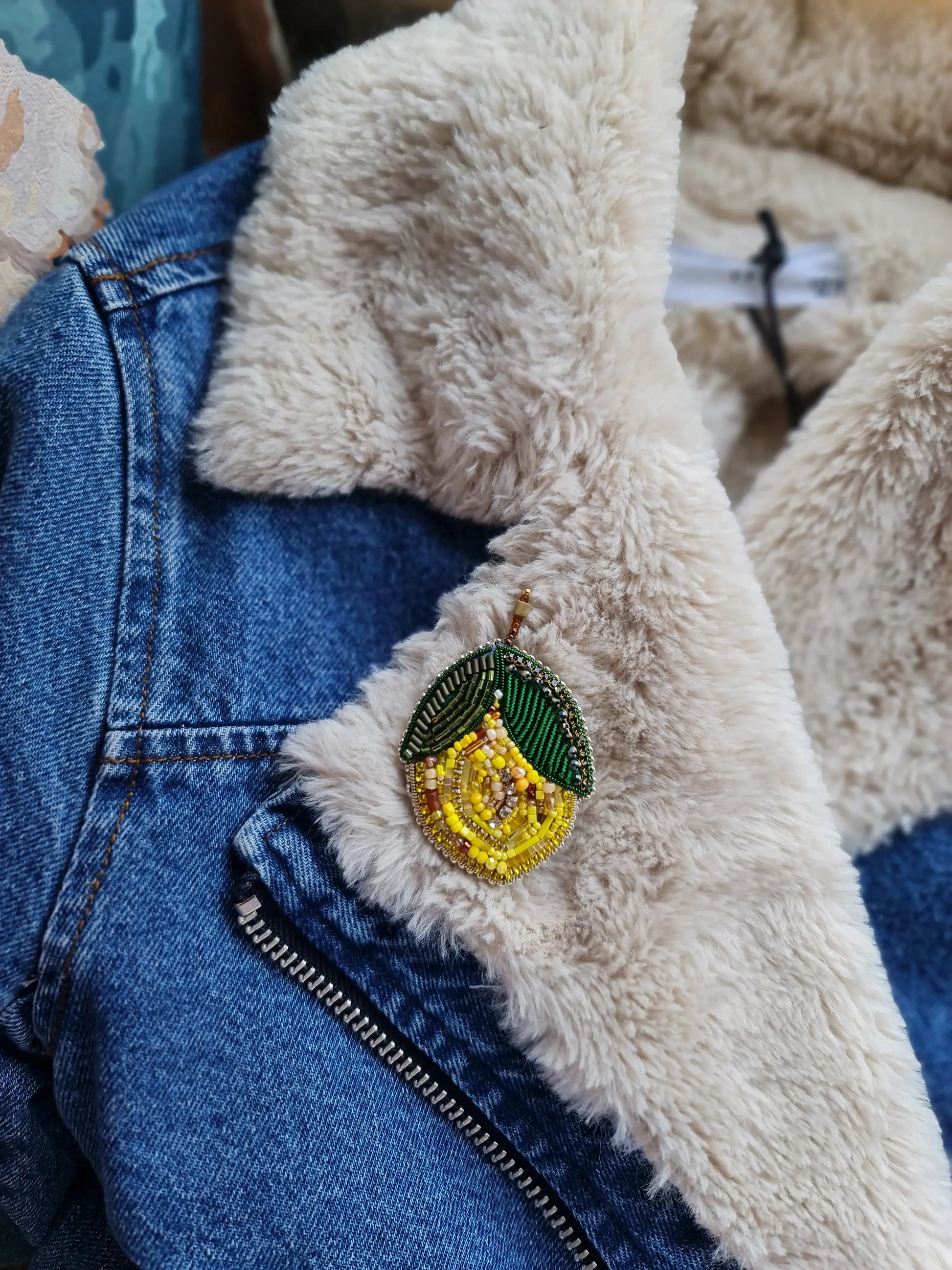 Lemon Beaded Brooch