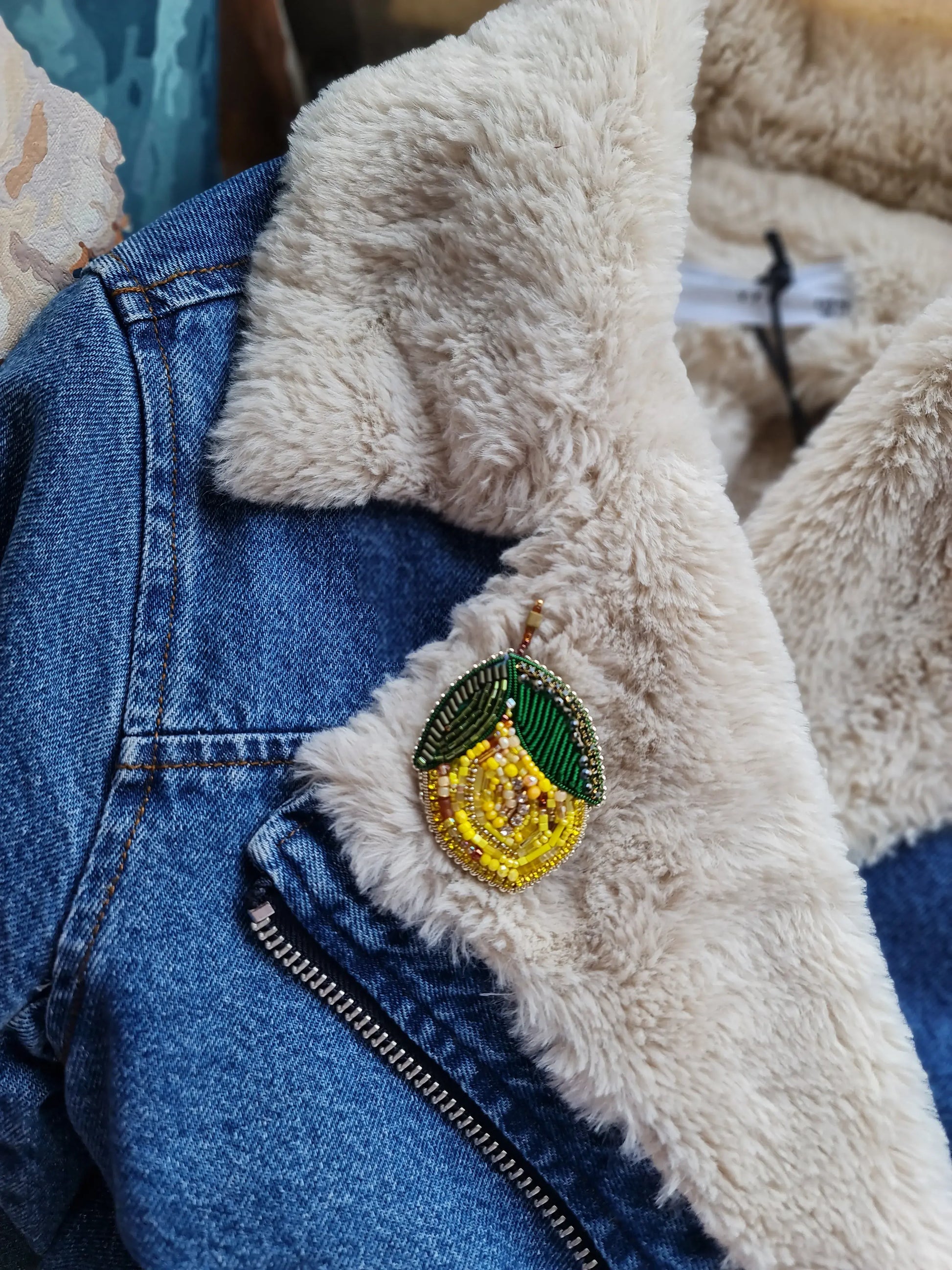 Lemon Beaded Brooch