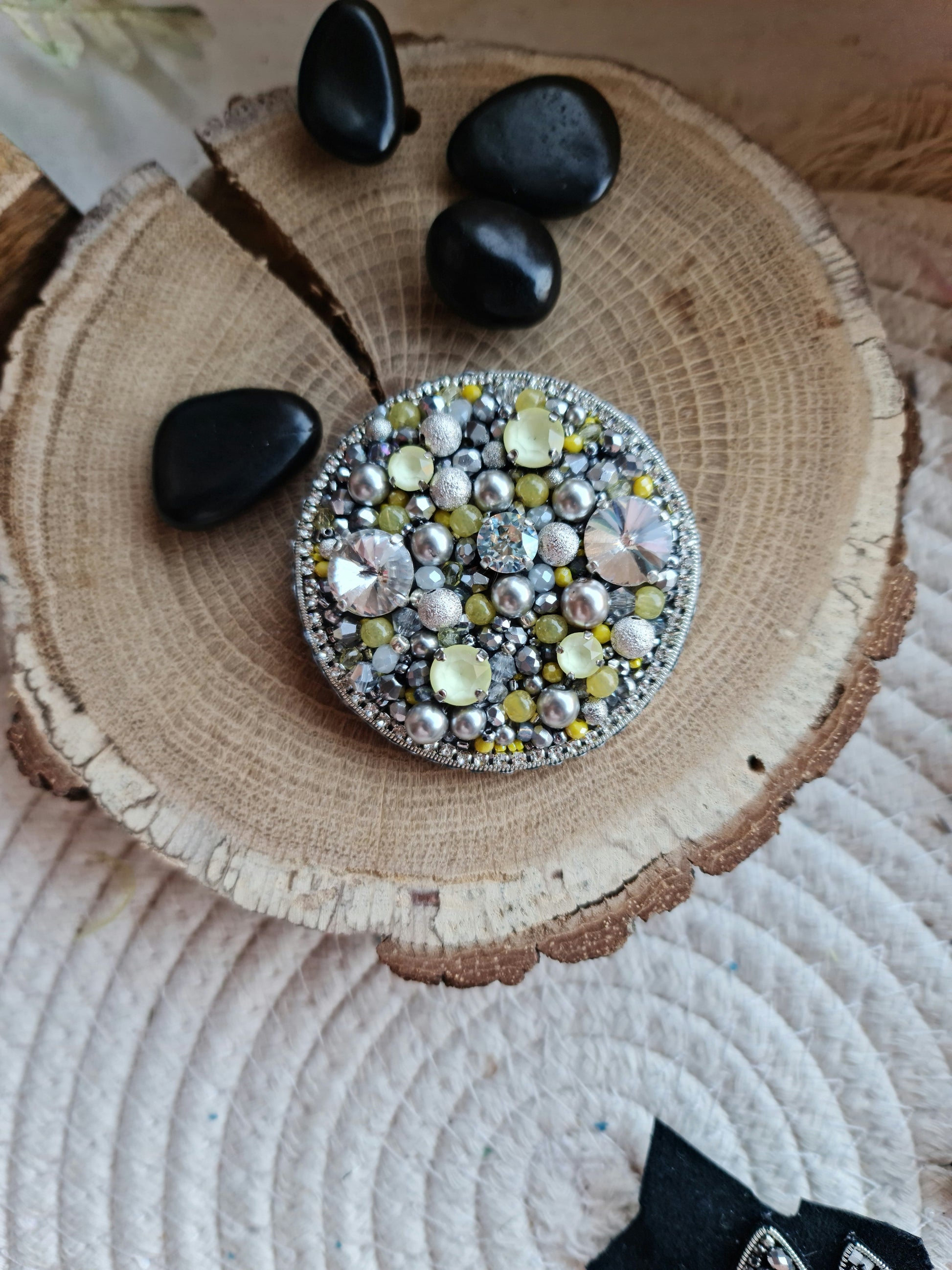 Sun and Moon Beaded Brooch