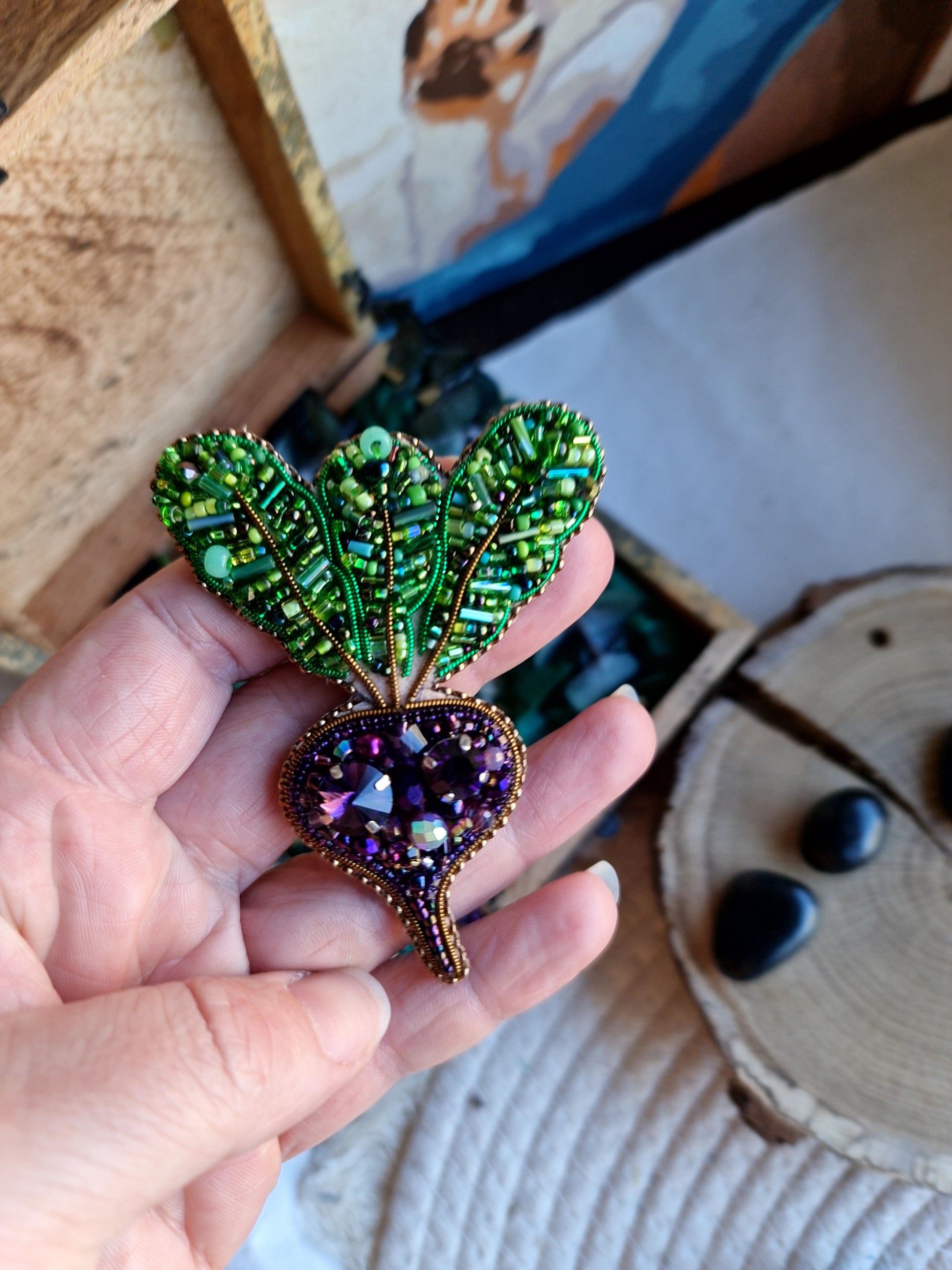 Purple Beet Beaded Brooch