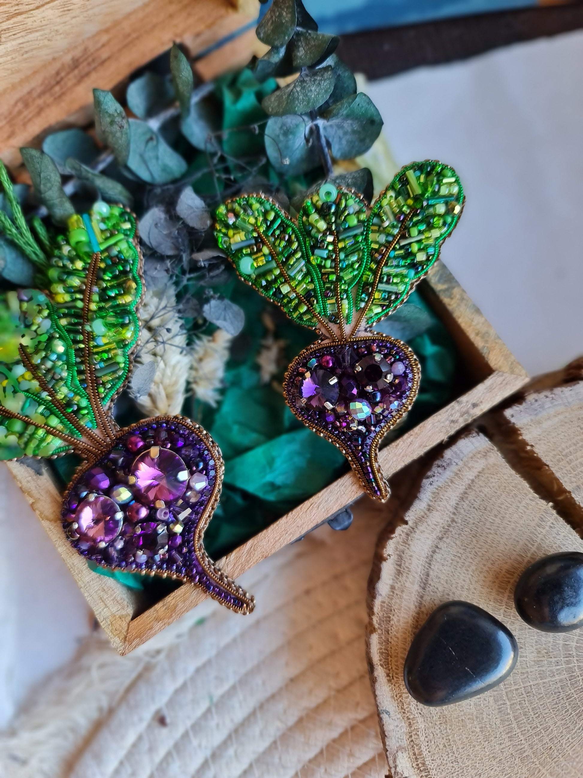 Purple Beet Beaded Brooch