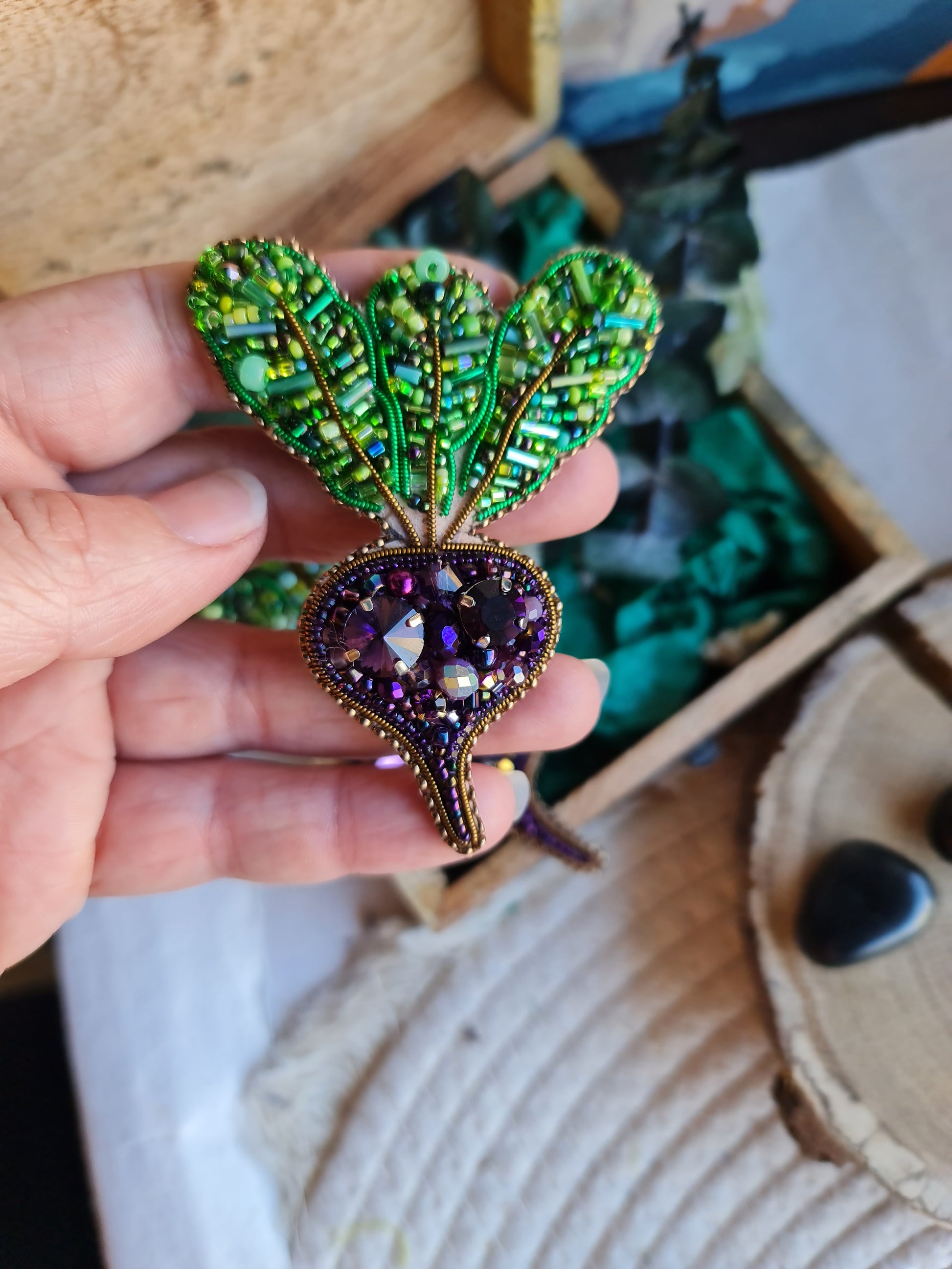 Purple Beet Beaded Brooch