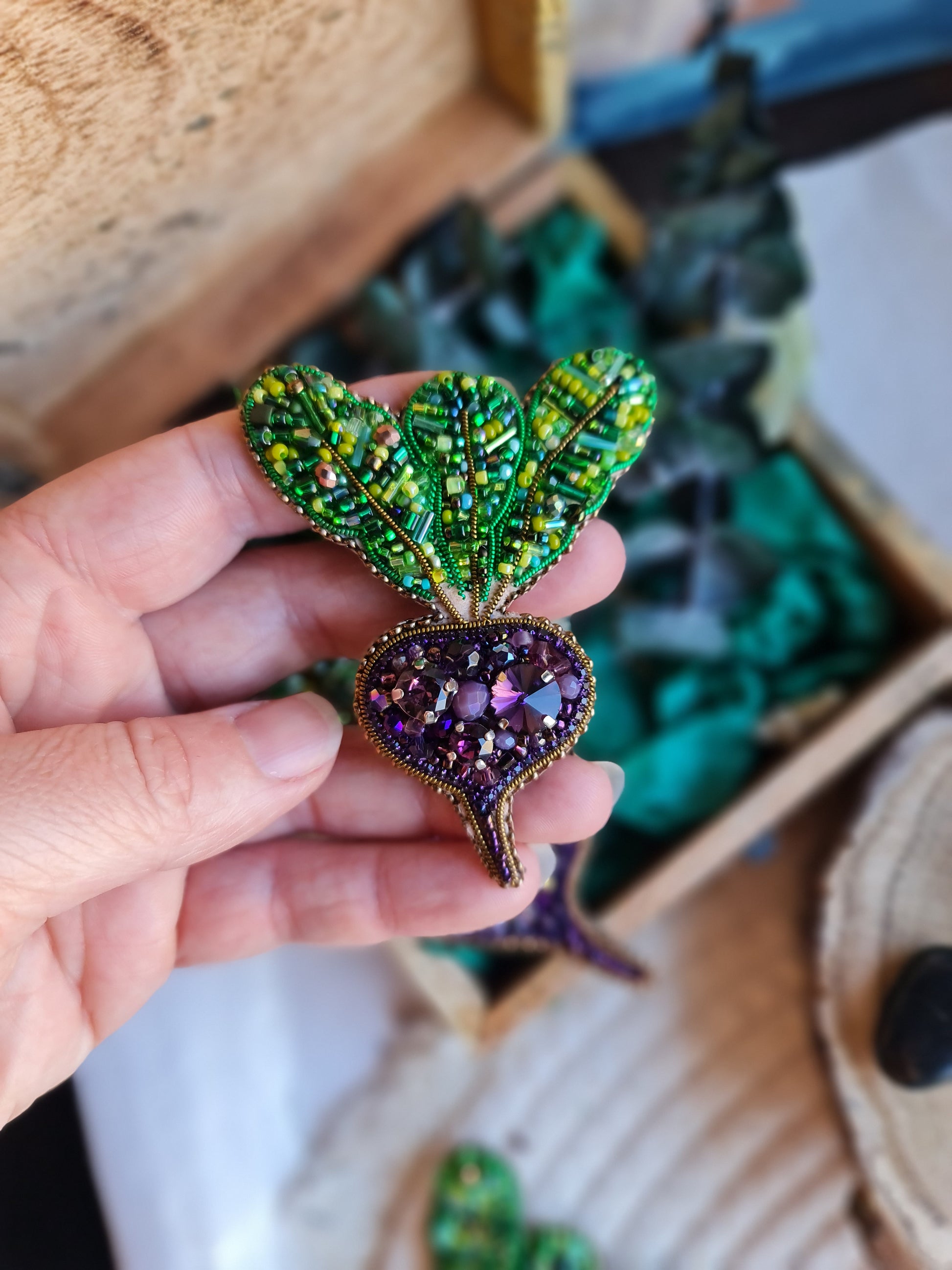 Purple Beet Beaded Brooch