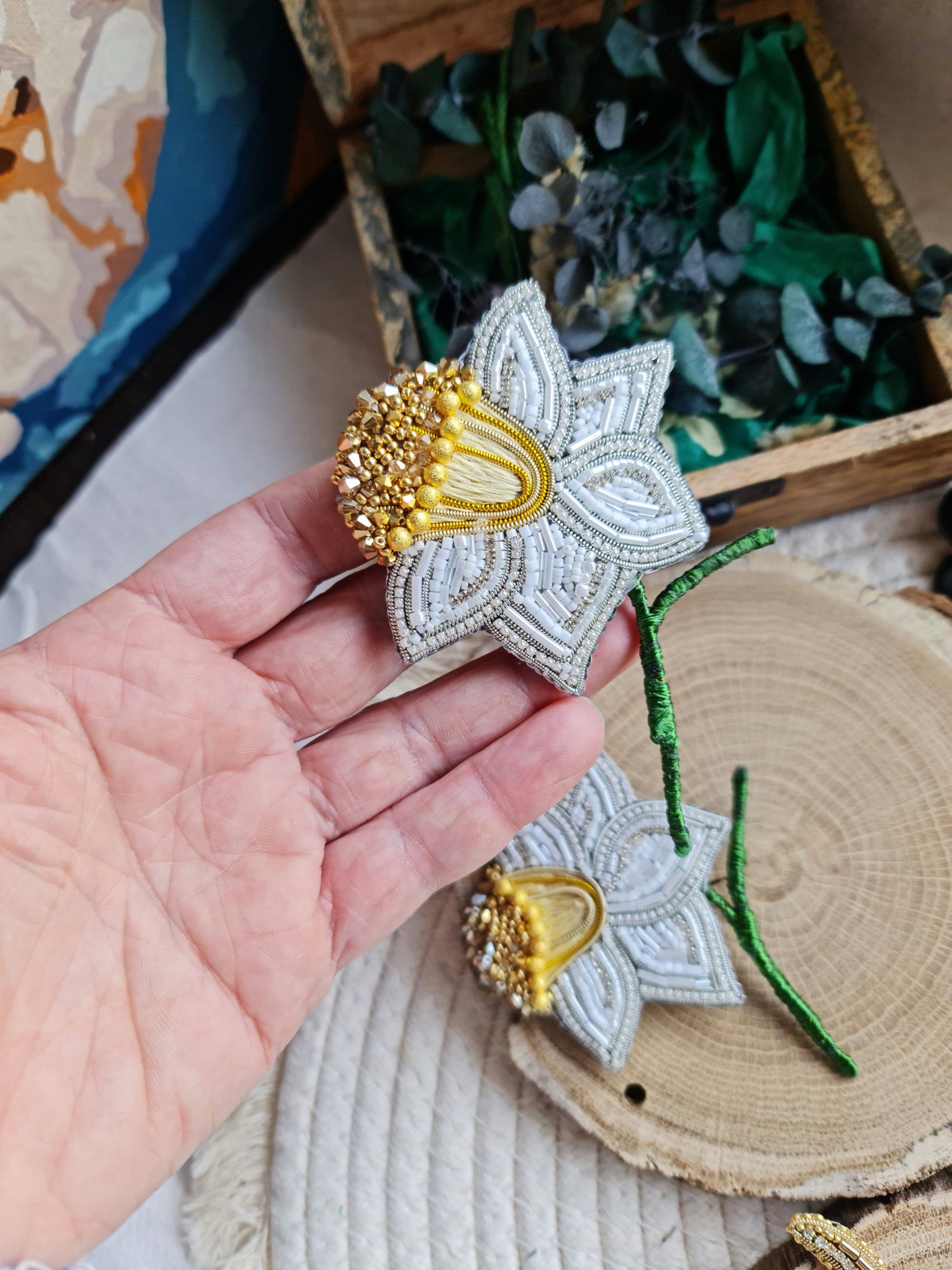 Daffodil Beaded Brooch